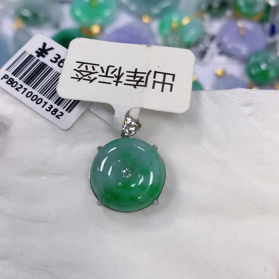 翡翠银S925镶嵌颈饰天然翡翠a货 百元以上9米证书费自理