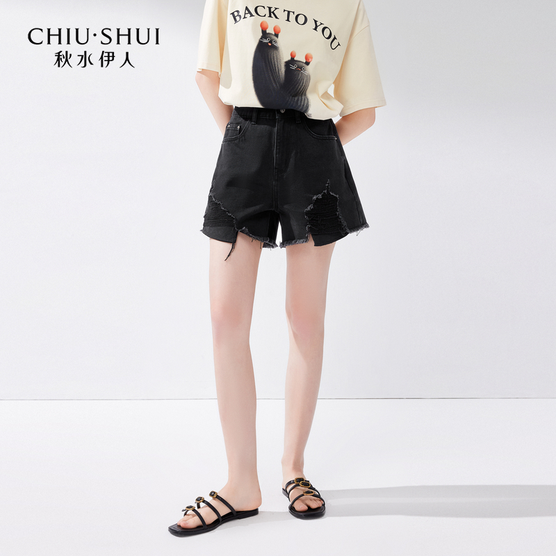 【诗语专属】秋水伊人时尚辣妹破洞毛边牛仔裤2024夏季新款女高腰A