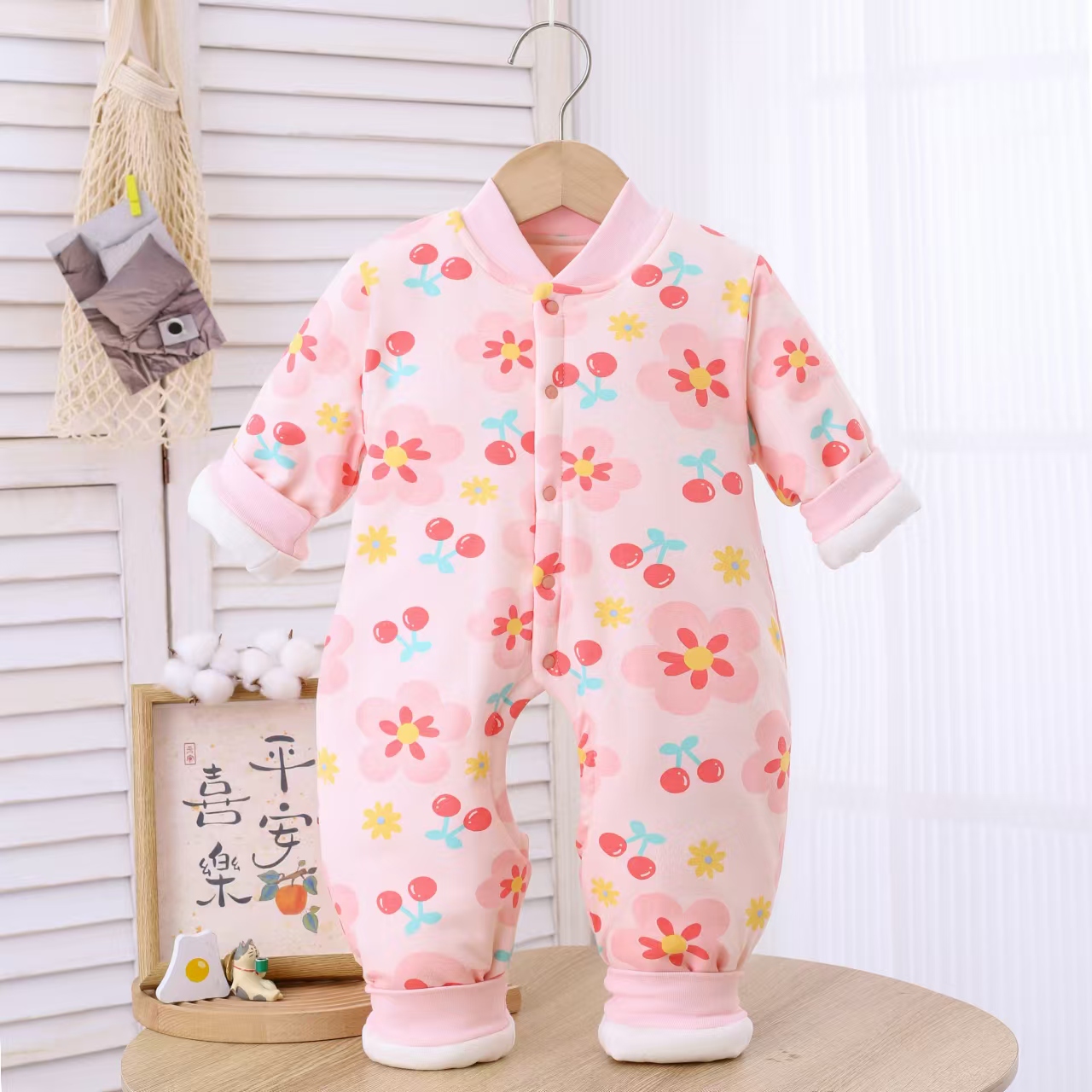 婴幼儿薄棉超软开裆连体衣哈衣