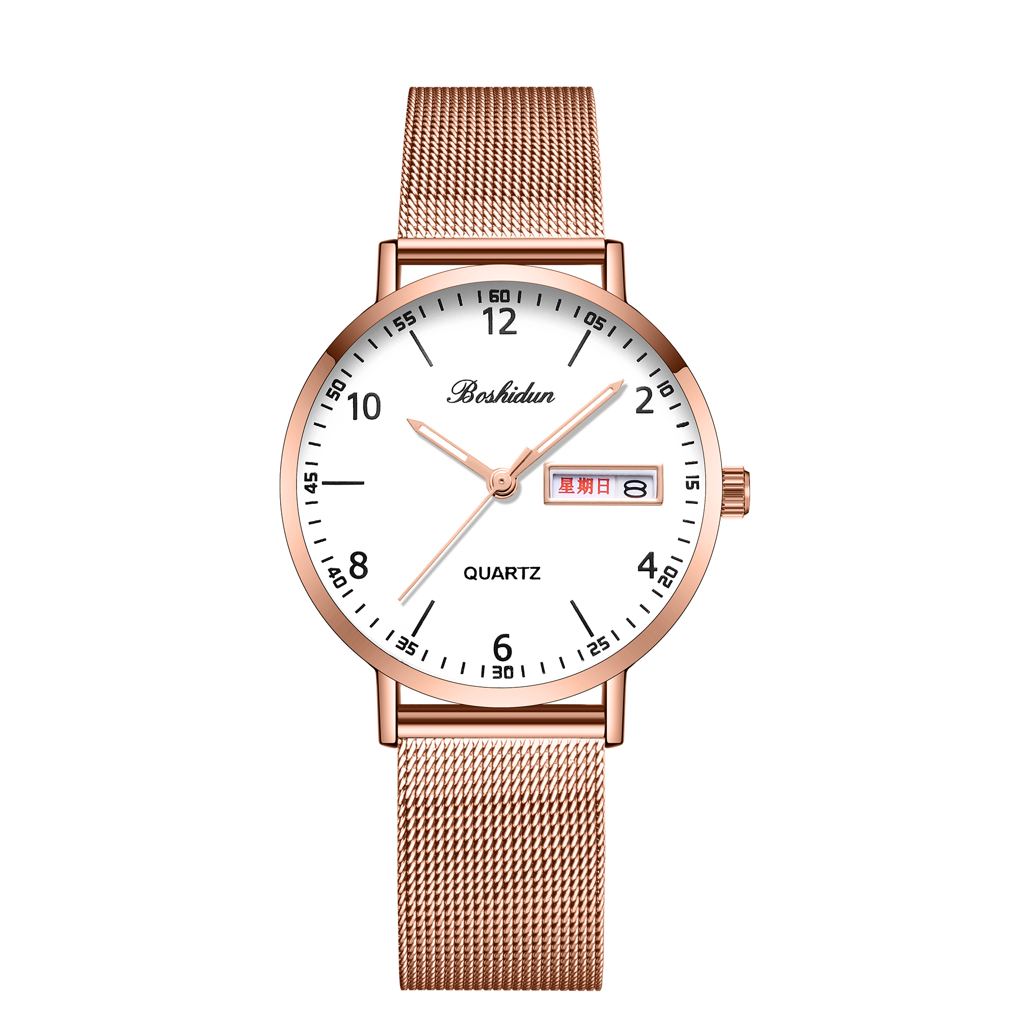 轻奢时尚米兰网带双日历夜光薄款防水手表8119专属