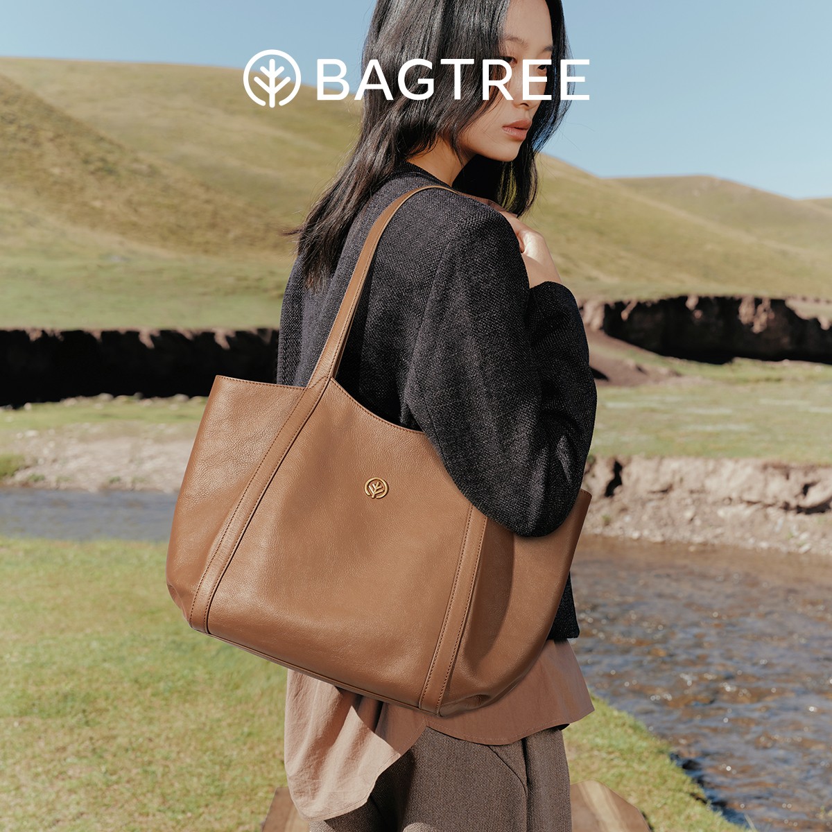 【李思思同款】包包树晚枫包植鞣牛皮手提托特大容量单肩电脑托特包