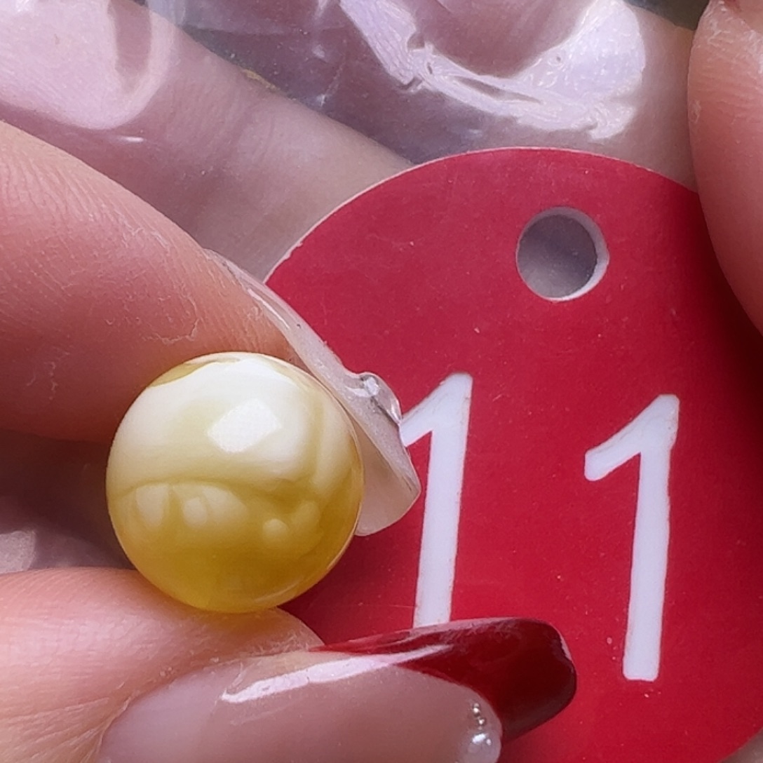 蜜蜡未镶嵌珠宝奇石11mm金瓷白妖花圆珠