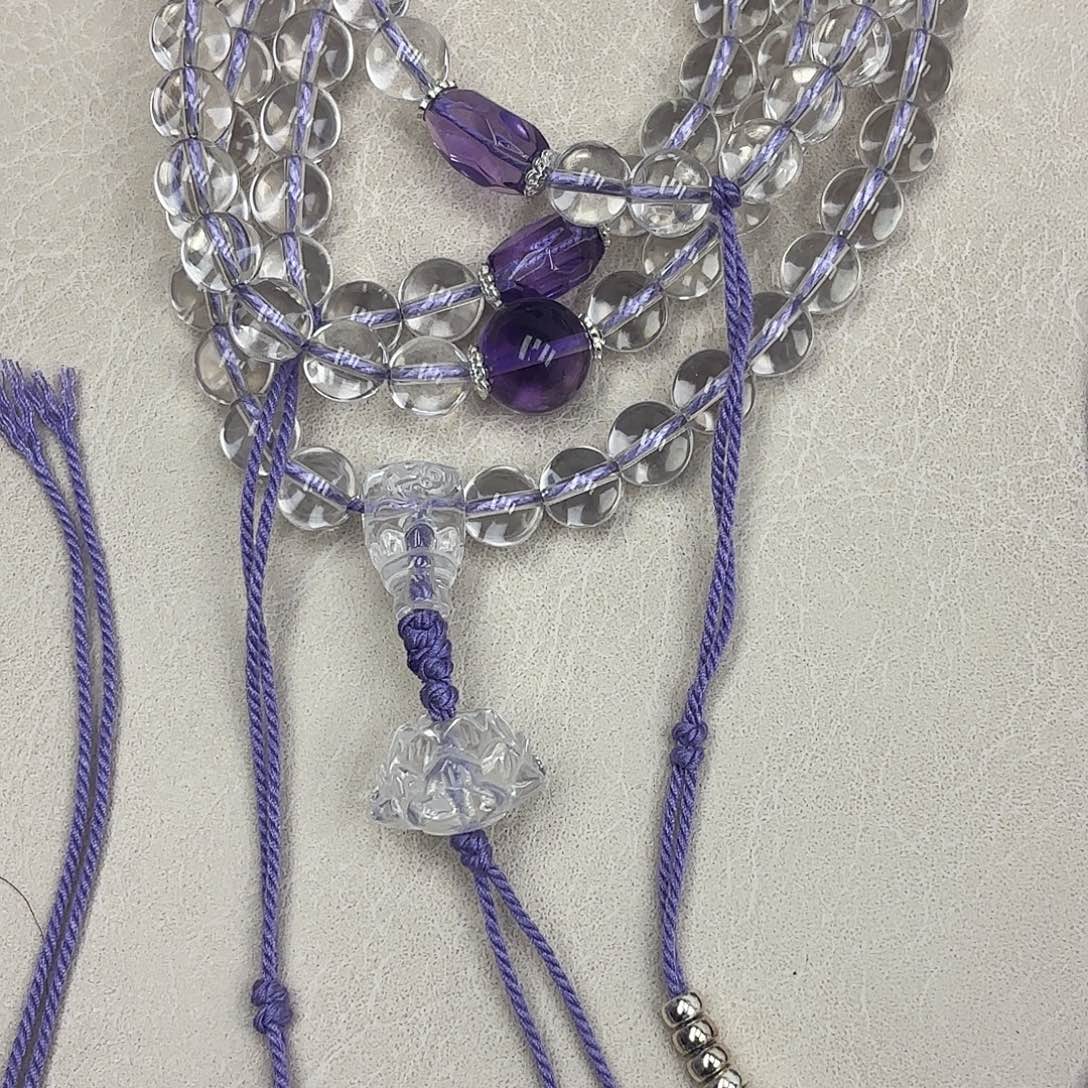 颈饰紫晶银S925镶嵌白水晶108课配紫水晶