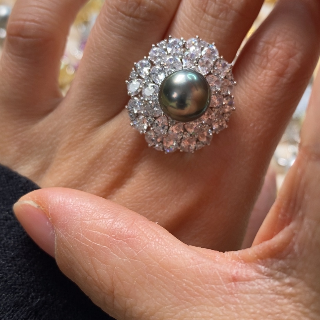 海水珍珠戒圈银S925镶嵌