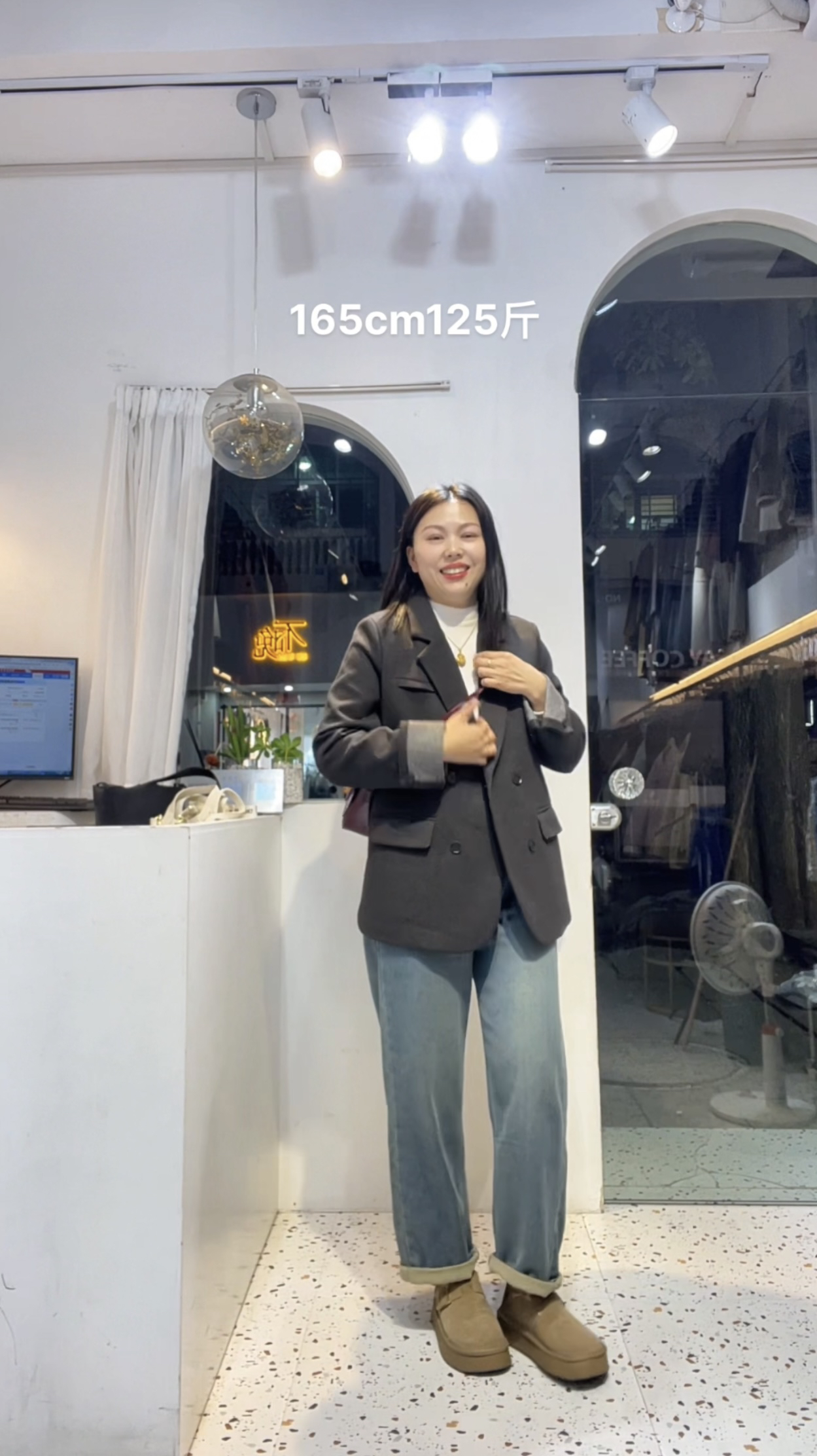 欧货正肩加棉灰色西装外套9891