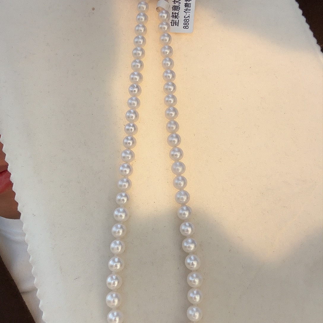 淡水珍珠颈饰银S925镶嵌7-8无核极光镜面正圆无暇白亮