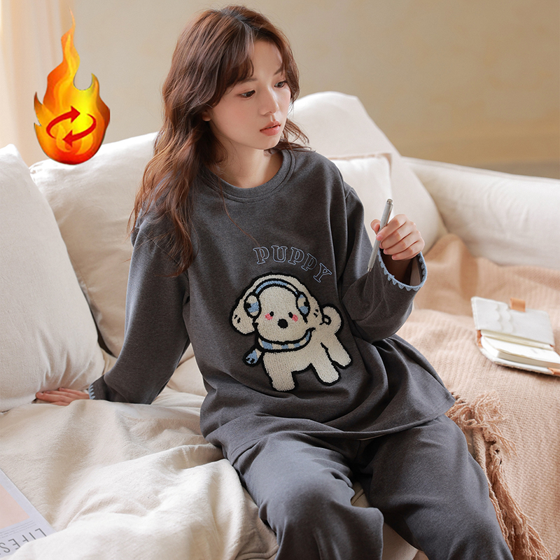 秋冬新款德绒可爱小狗保暖睡衣圆领居家舒适长袖套装2795/2791