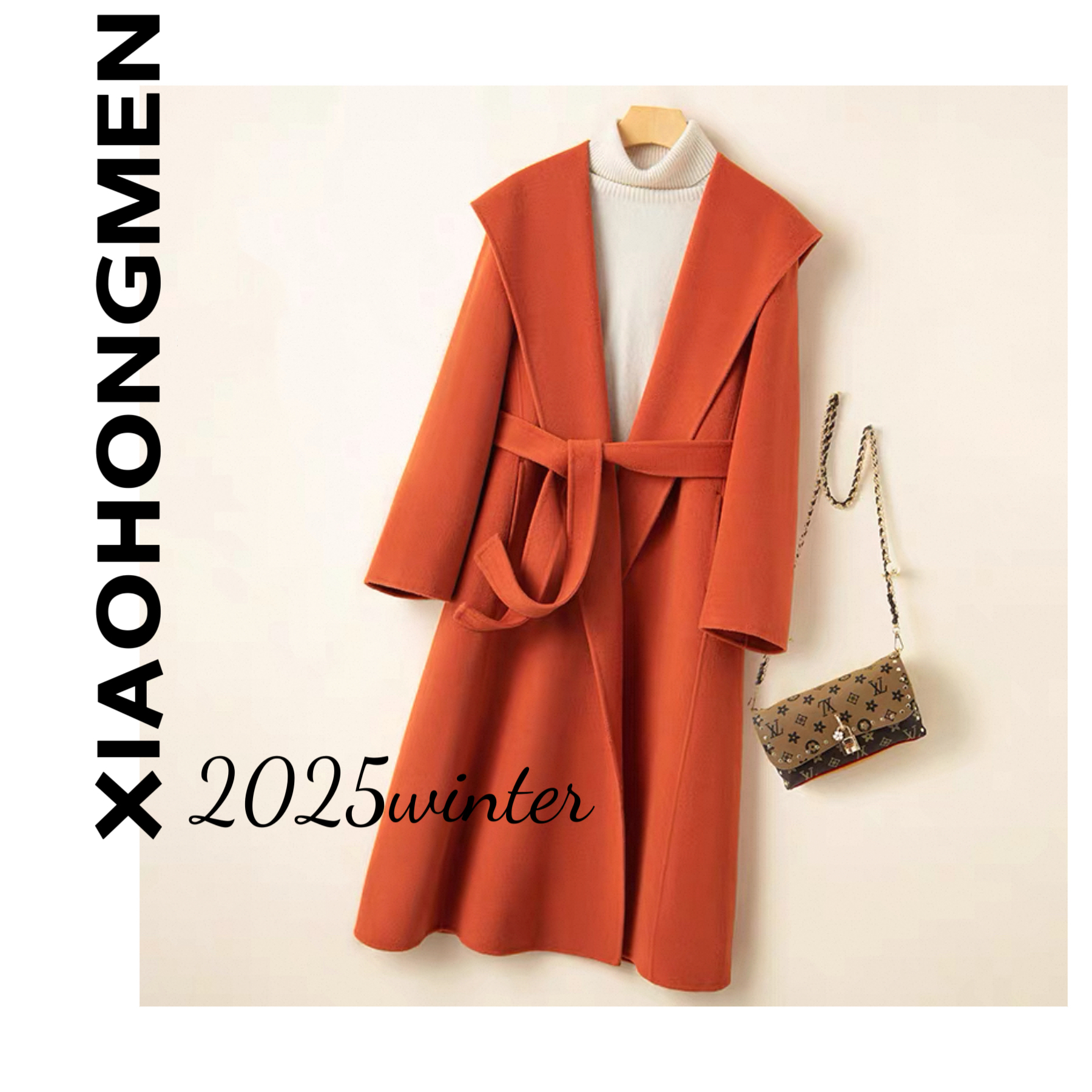 B059  2025秋冬新款高端宽松设计师气质品质腰带双面羊毛长款大衣