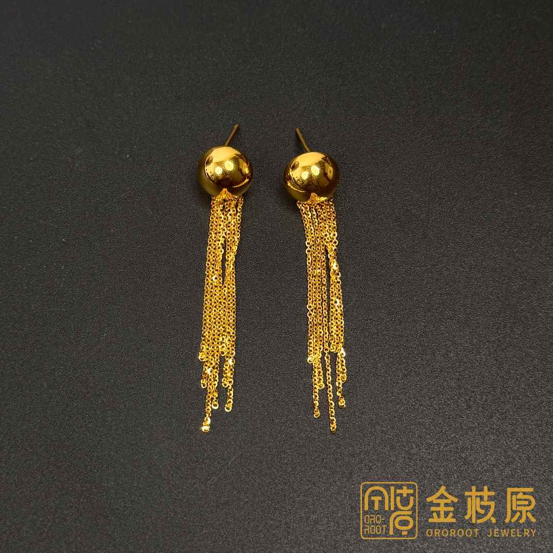 足金999 南洋金珠流苏耳钉
