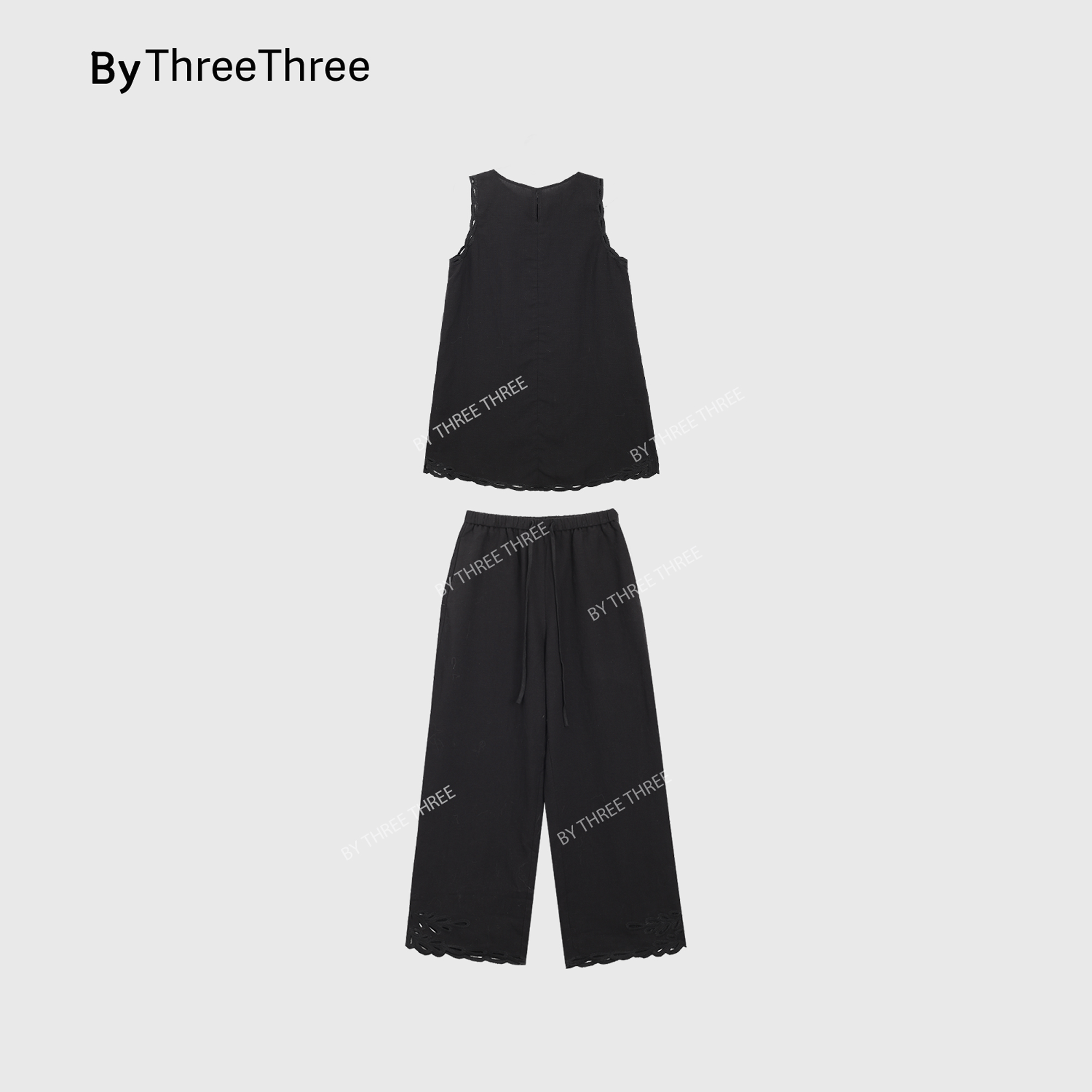 【LiuSanSan】圆领无袖镂空上衣简约显瘦设计感松紧腰长裤2506039