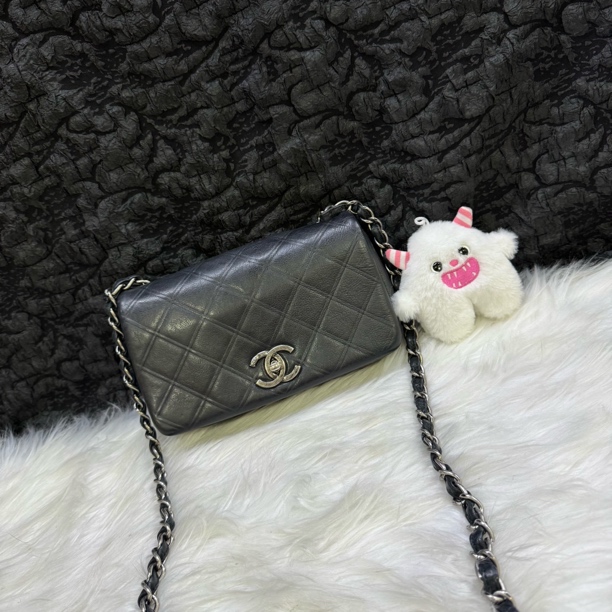 95新 Chanel/香奈儿 香奈儿黑银胖丁链条斜挎包