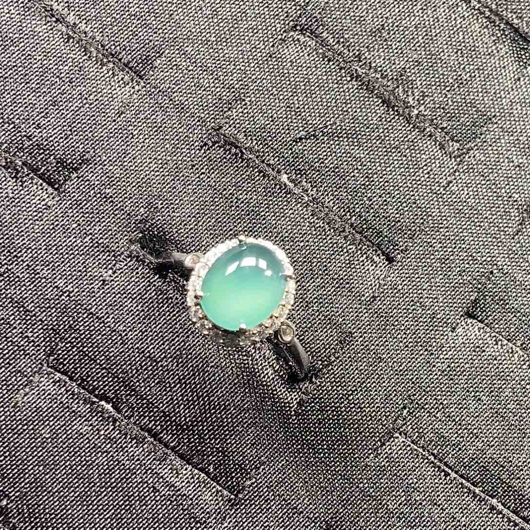 翡翠银S925镀金镶嵌戒指