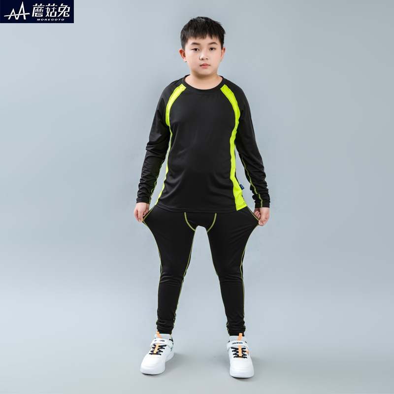 胖童男童紧身衣训练服中大童篮球服体能运动套装长袖健身服足球服