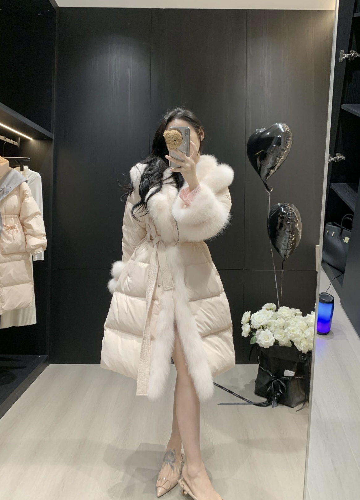 冬款狐狸毛领中长款厚款女外套