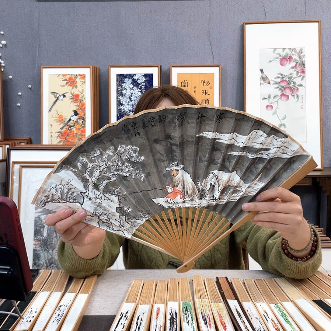 国画95寸玉竹-纯手绘-文玩扇骨（默认粘好）