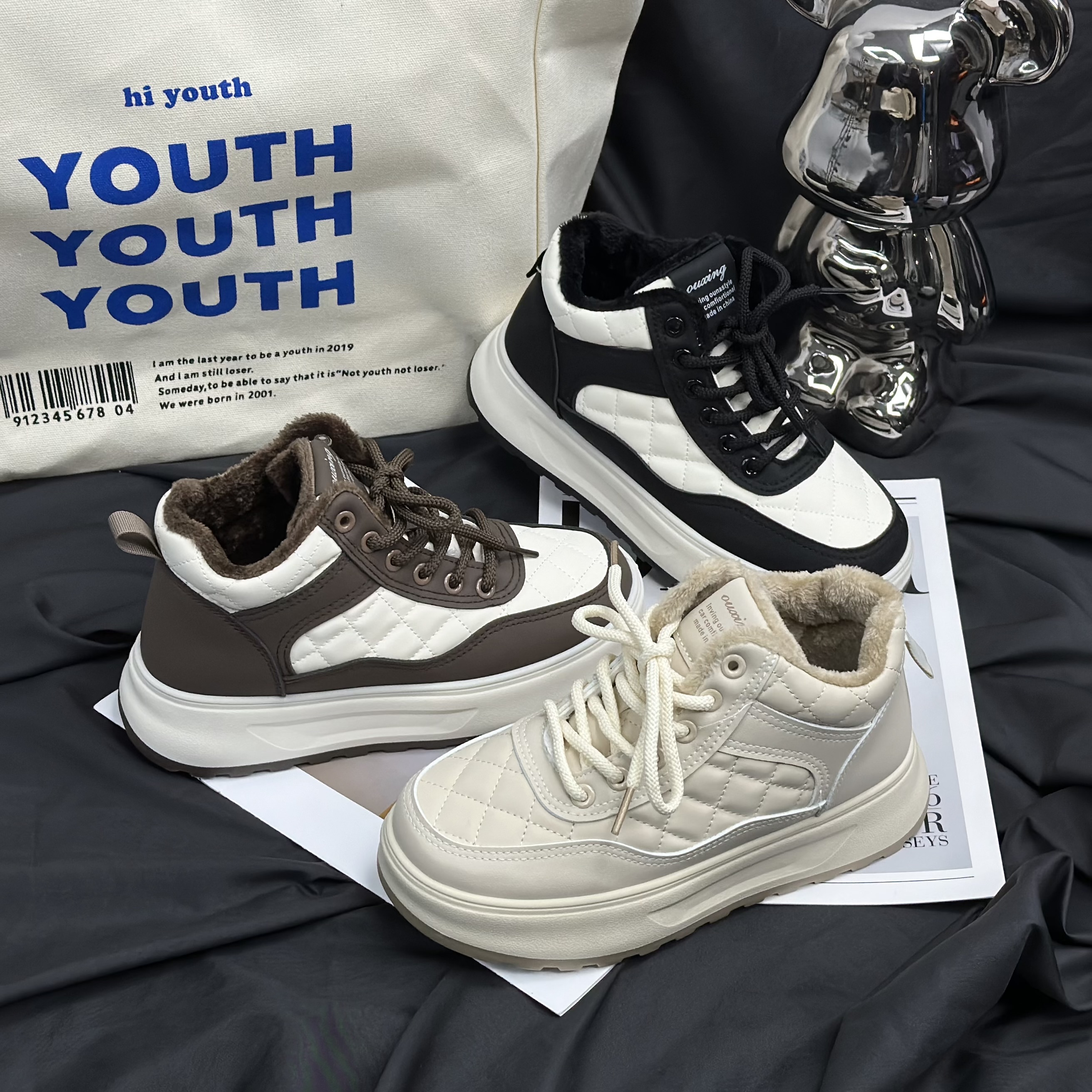 【KU】2024冬季加绒小白鞋新款韩版ins女学生增高运动板鞋休闲鞋