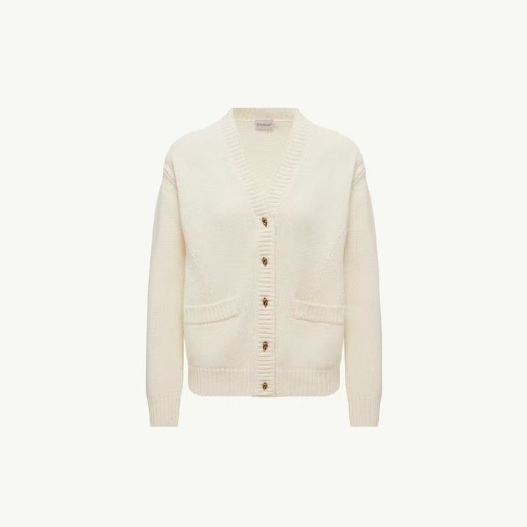 未使用 MONCLER 盟可睐25秋冬 女士羊毛和羊绒V领开衫 cardigan