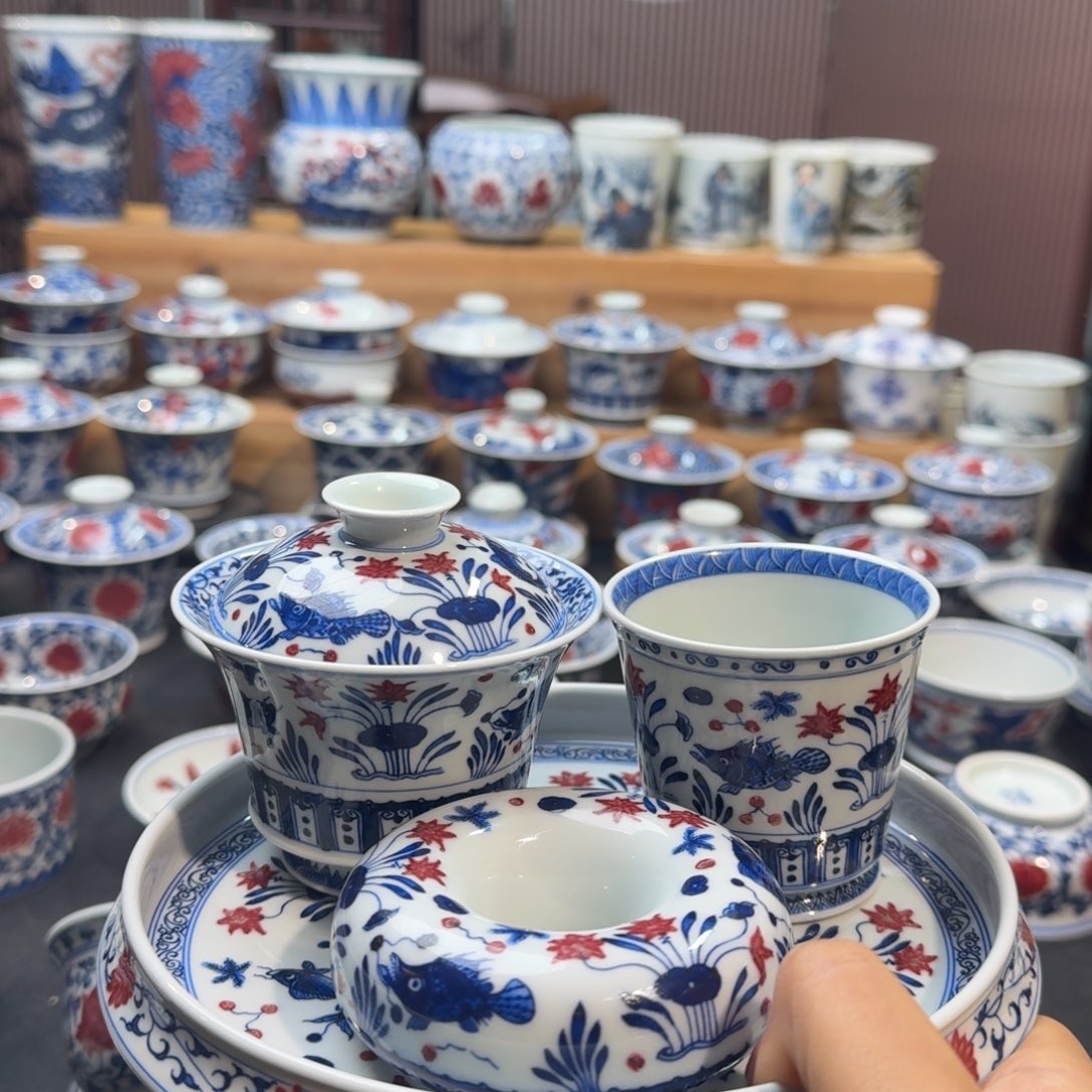 鱼藻四件套手绘原矿