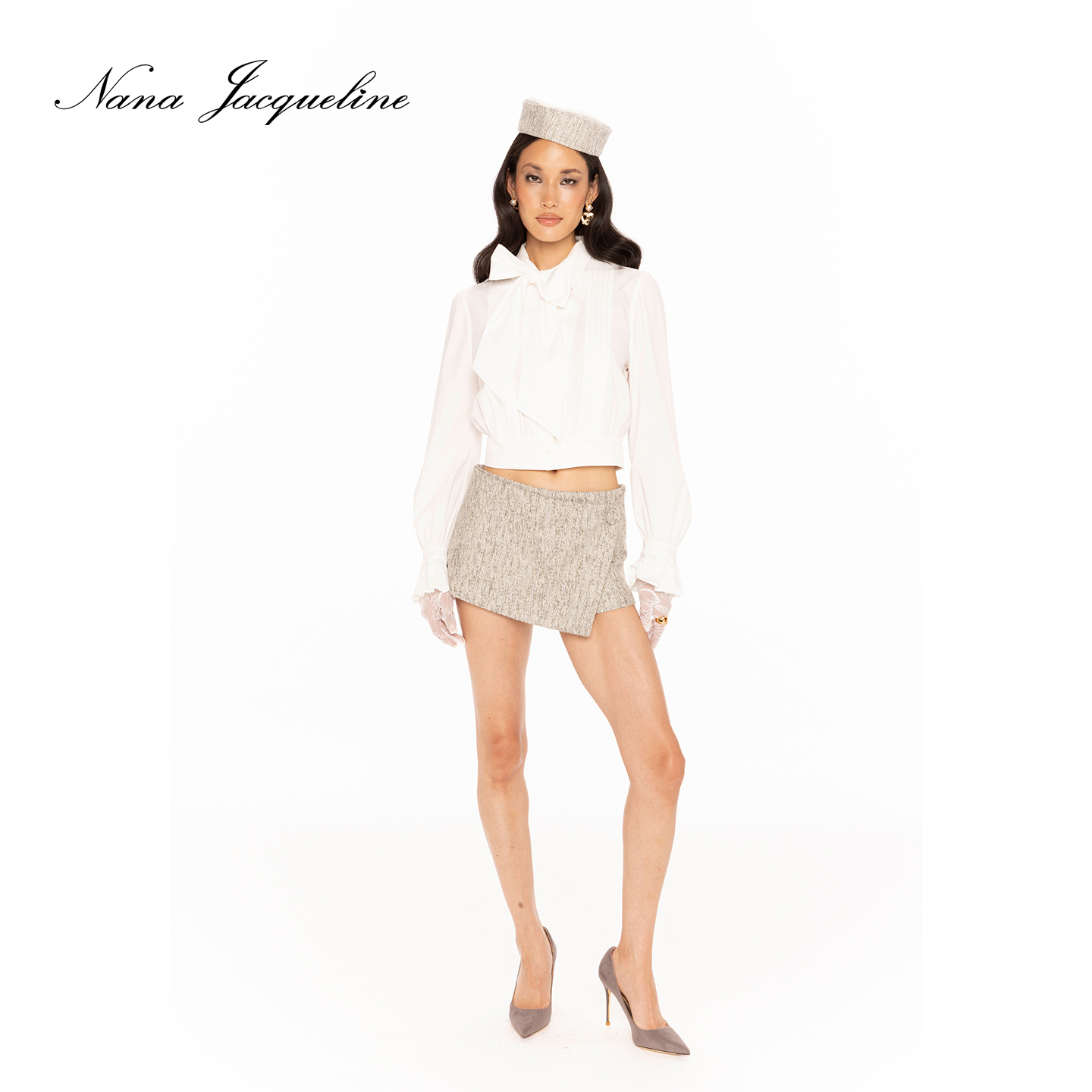 NanaJacqueline塔克褶线衬衫冬季新款复古宫廷风优雅气质钻扣上衣