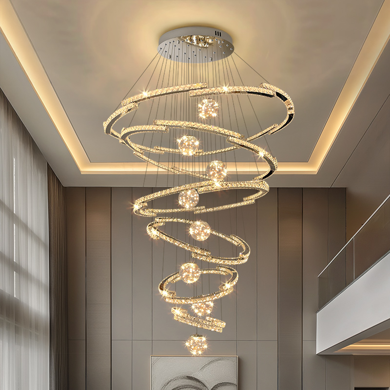 复式楼别墅客厅大吊灯轻奢水晶灯具楼梯吊灯创意loft公寓客厅大灯