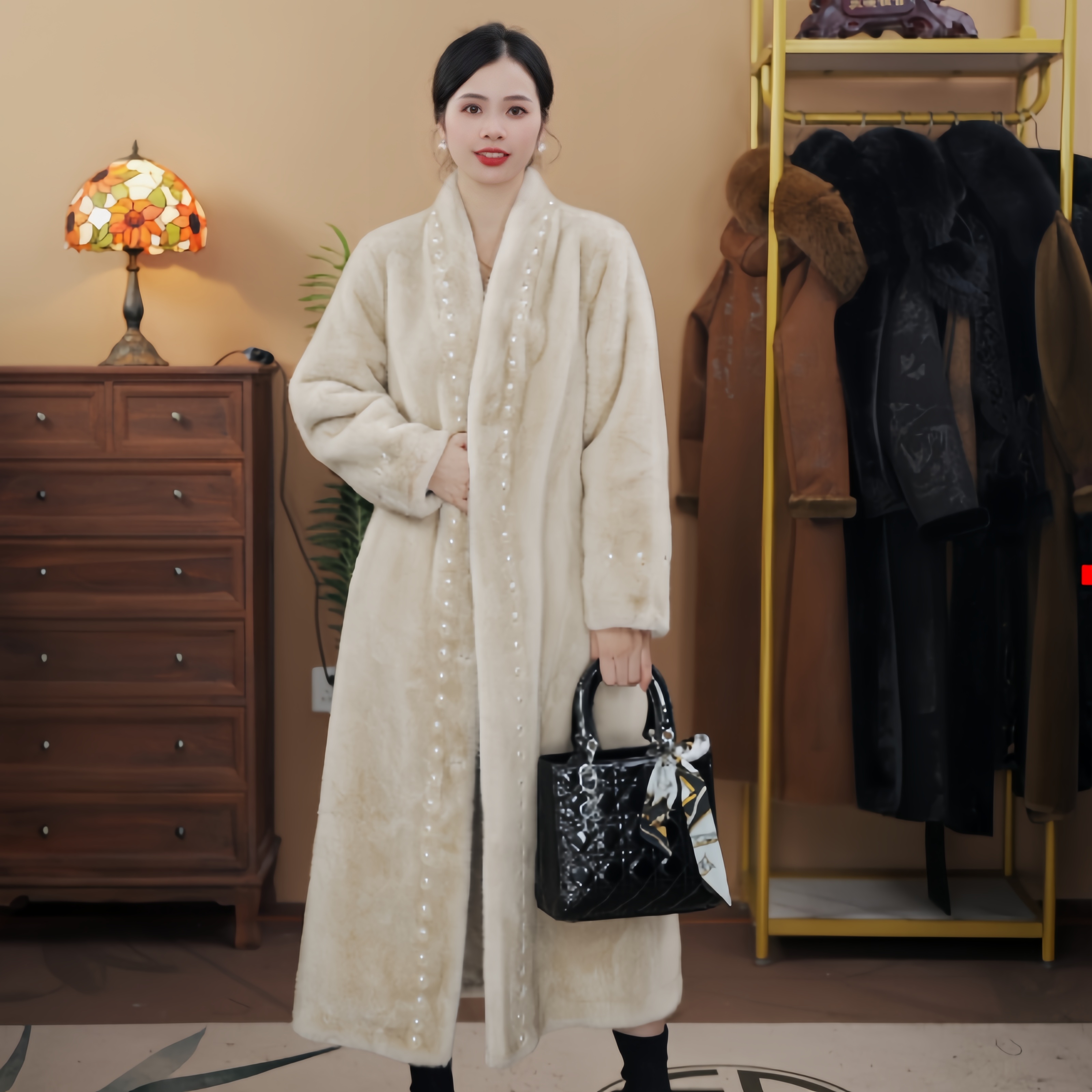 MOONLOTUS/月莲2024冬季海宁新款高端设计师女士保暖外套  9142