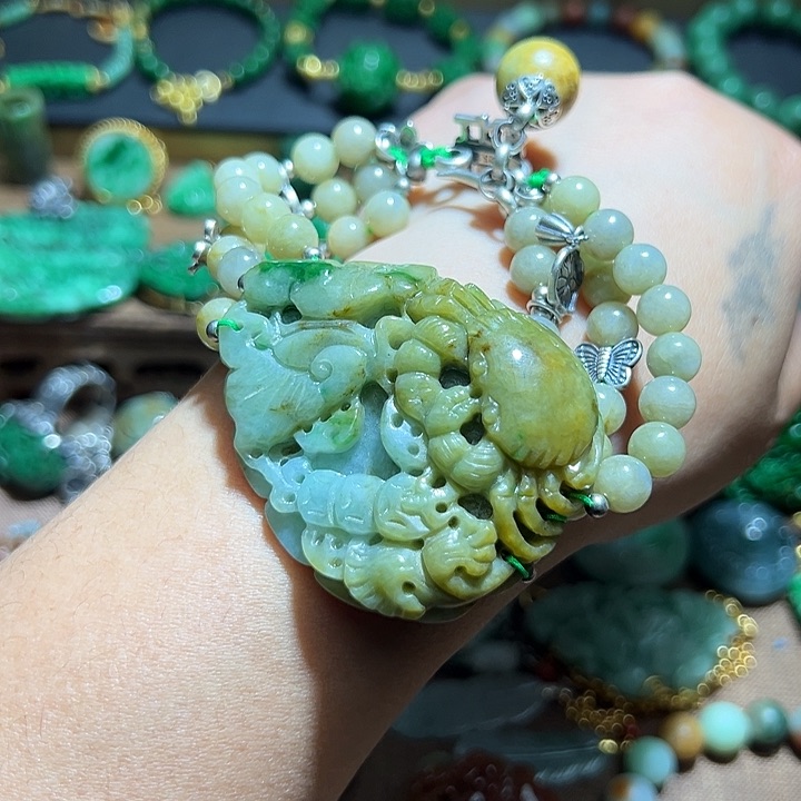 翡翠手串银S925镶嵌翡翠手串