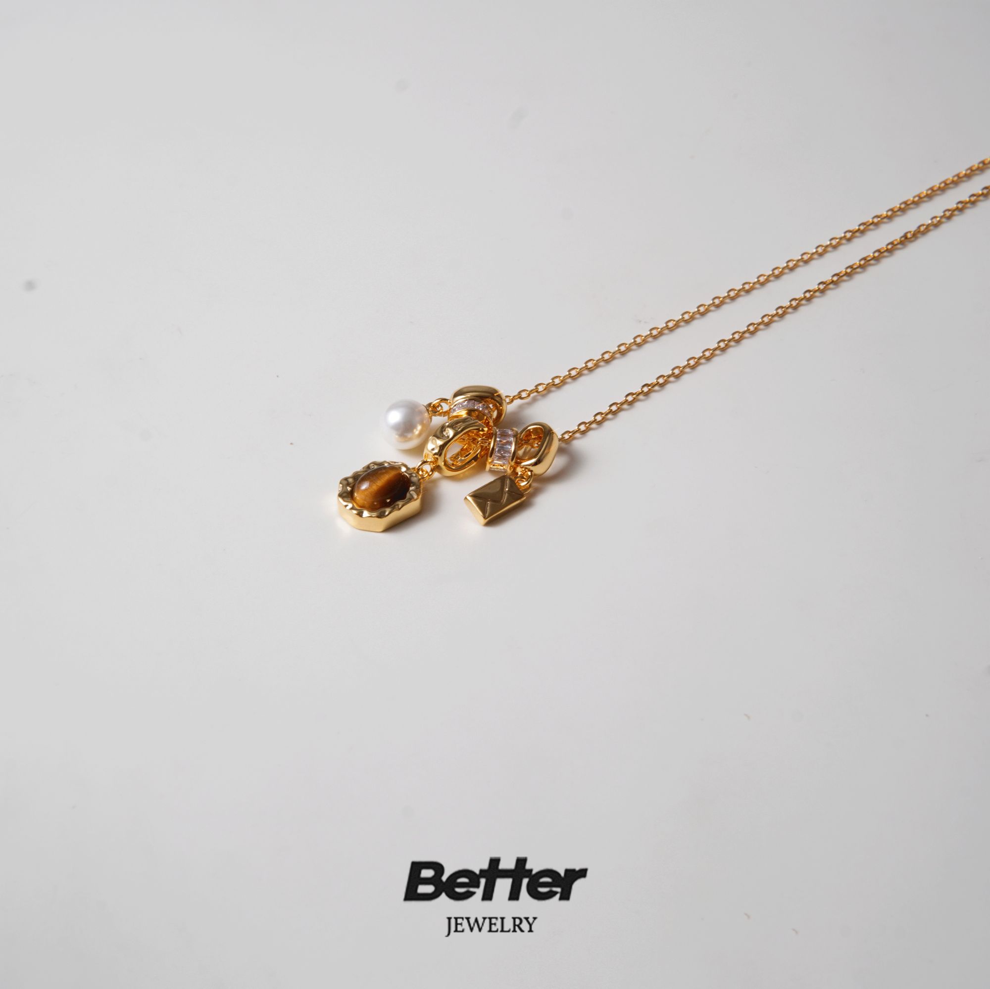 铜合金项链 TF419  POCKET 虎眼流苏项链