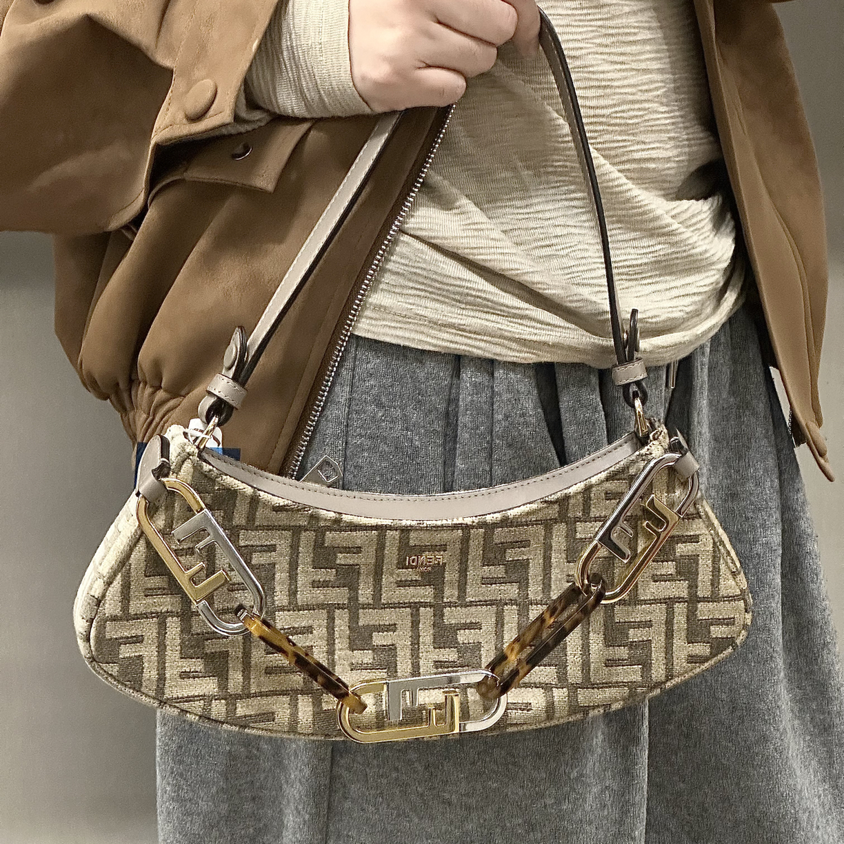 95新 FENDI/芬迪  O’Lock Swing老花手提单肩包