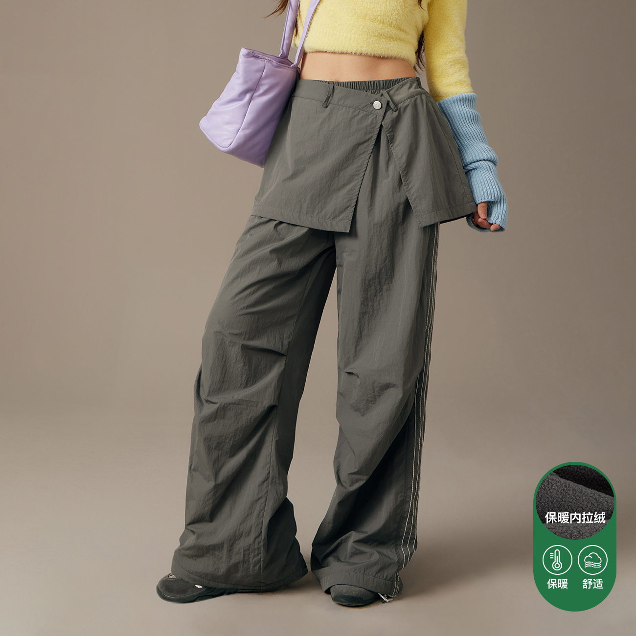 【42】CHUU带屁帘穿搭松紧腰设计调节百搭宽松学院风休闲裤FHEI024J