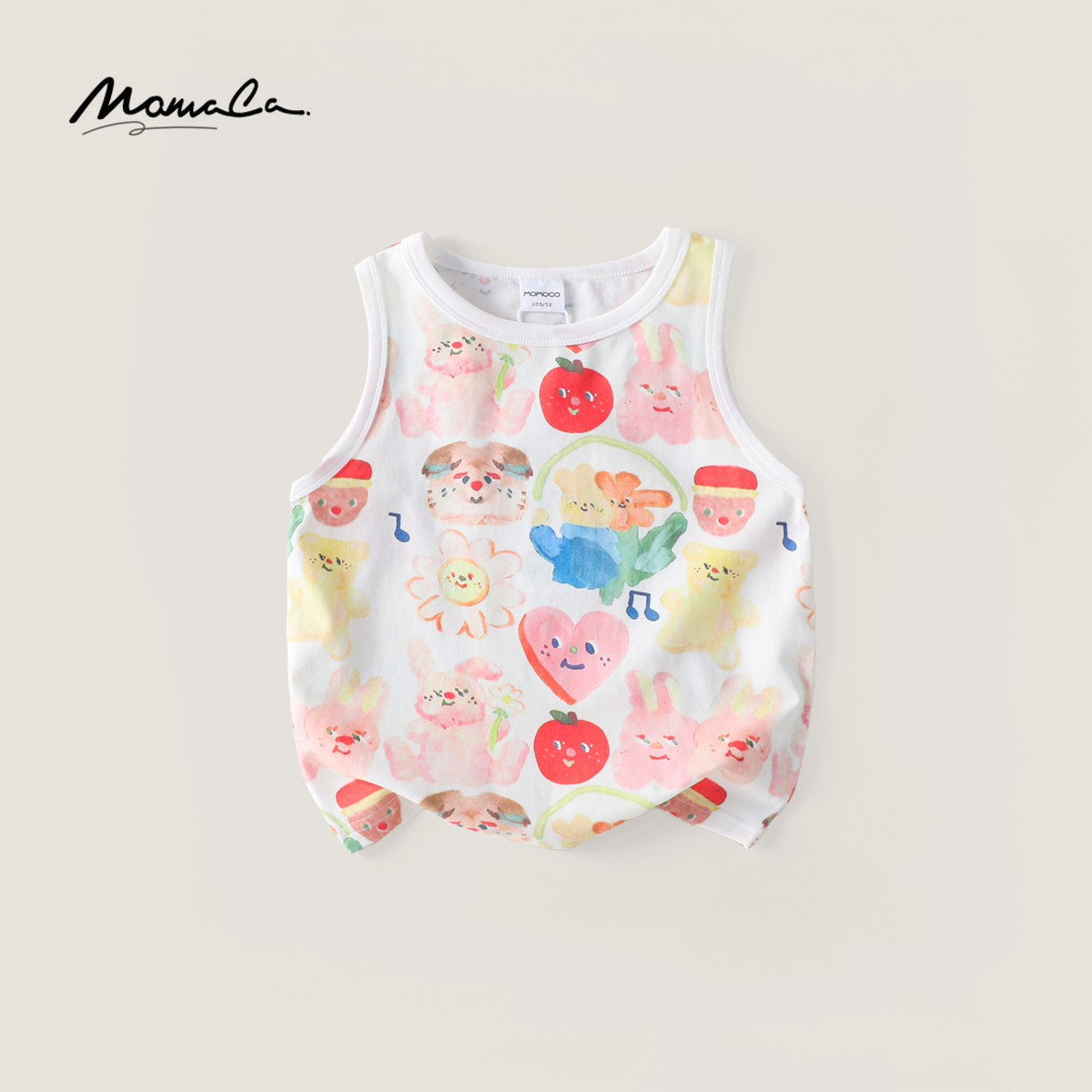 MOMOCO夏季女童洋气童趣印花小苹果彩色无袖可爱背心77620233001