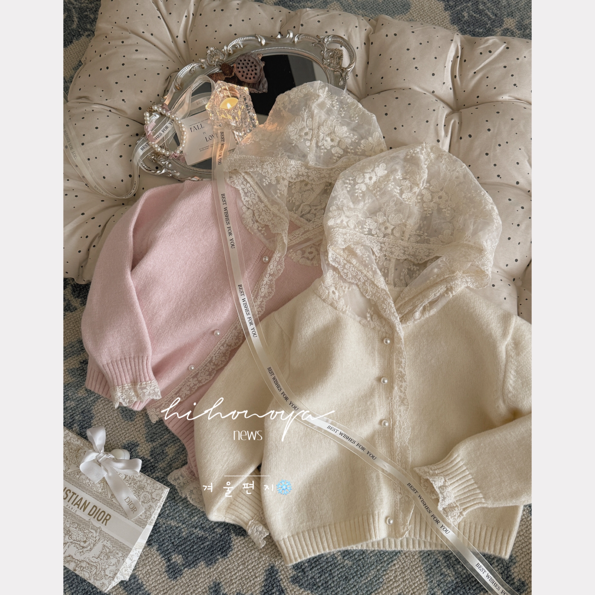 【月下白茶】二Hihoniya~2025冬季亲子法式蕾丝帽温柔精细毛衣