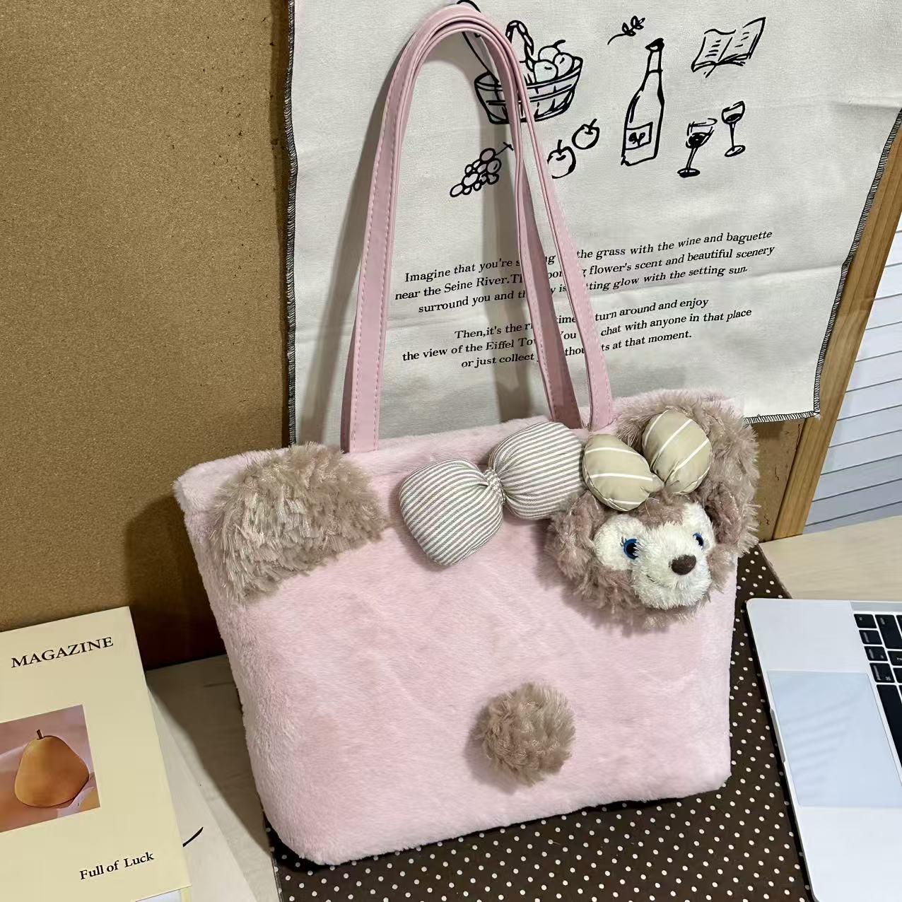  JuanJuan自制【玫玫】小众原创毛绒大容量托特包e009