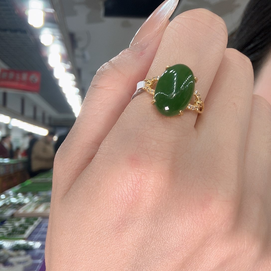 和田玉戒指银S925镶嵌