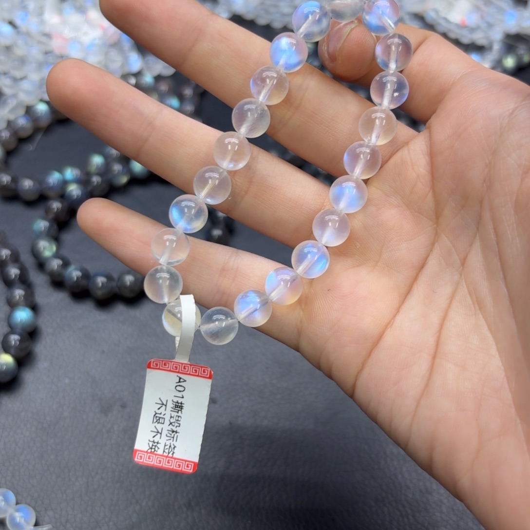 骑***鹅手串未镶嵌月光石蓝月光单圈卡8.5mm左右