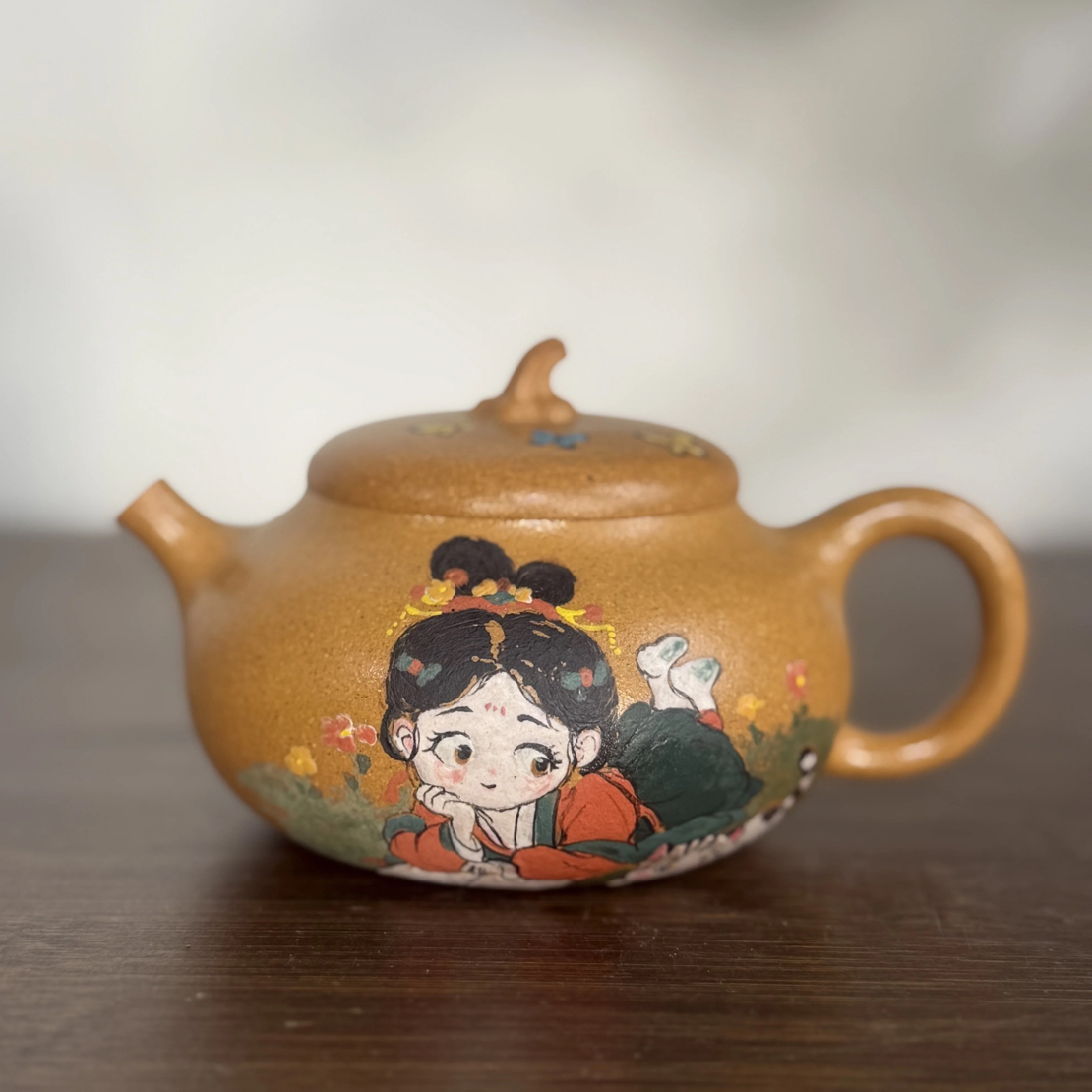 宜兴紫砂壶原矿黄金段名家王霞泥绘人物原矿文人小品茄瓜160CC