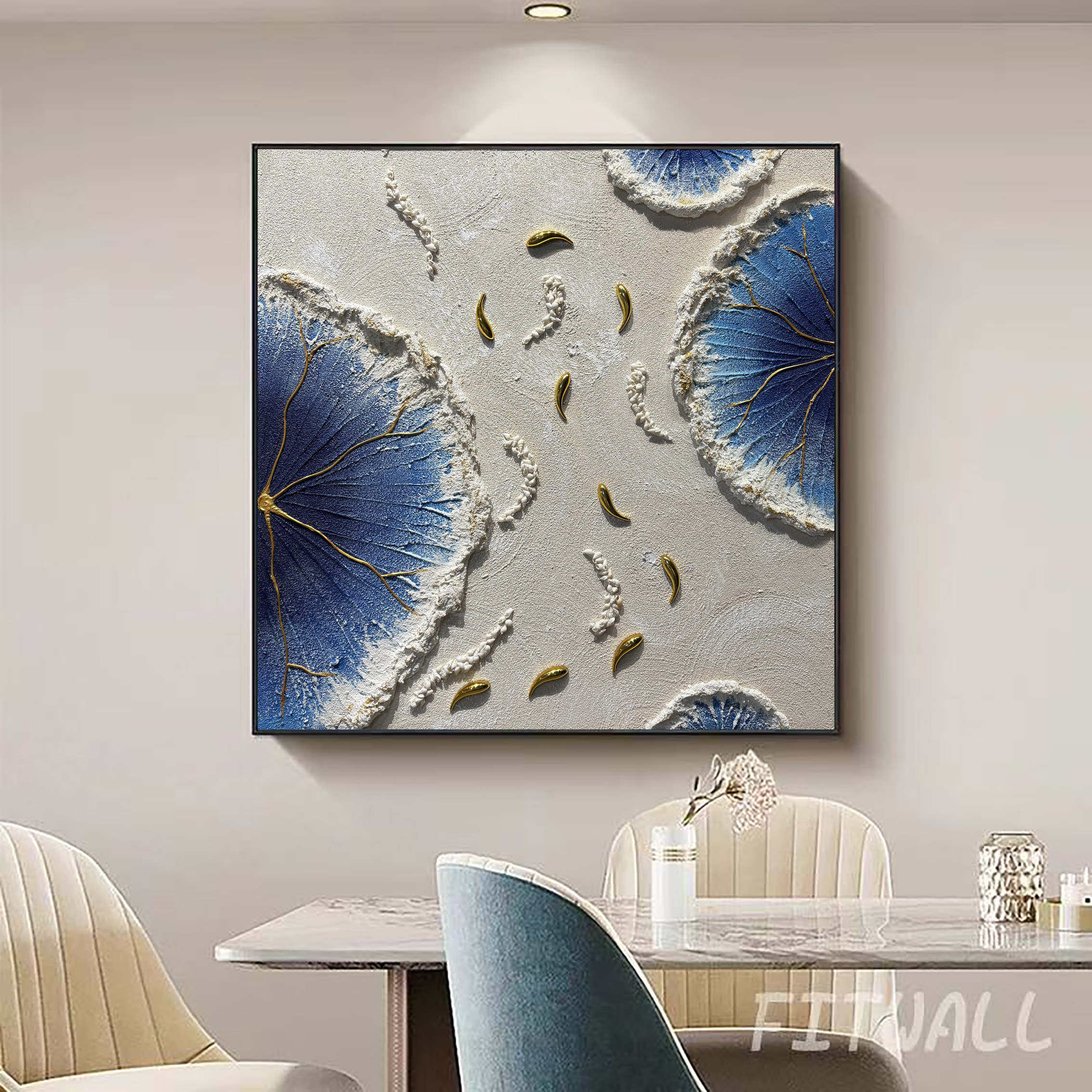 339-5《九鱼》手工油画现代轻奢黑白灰高级感厚肌理餐厅画80/80