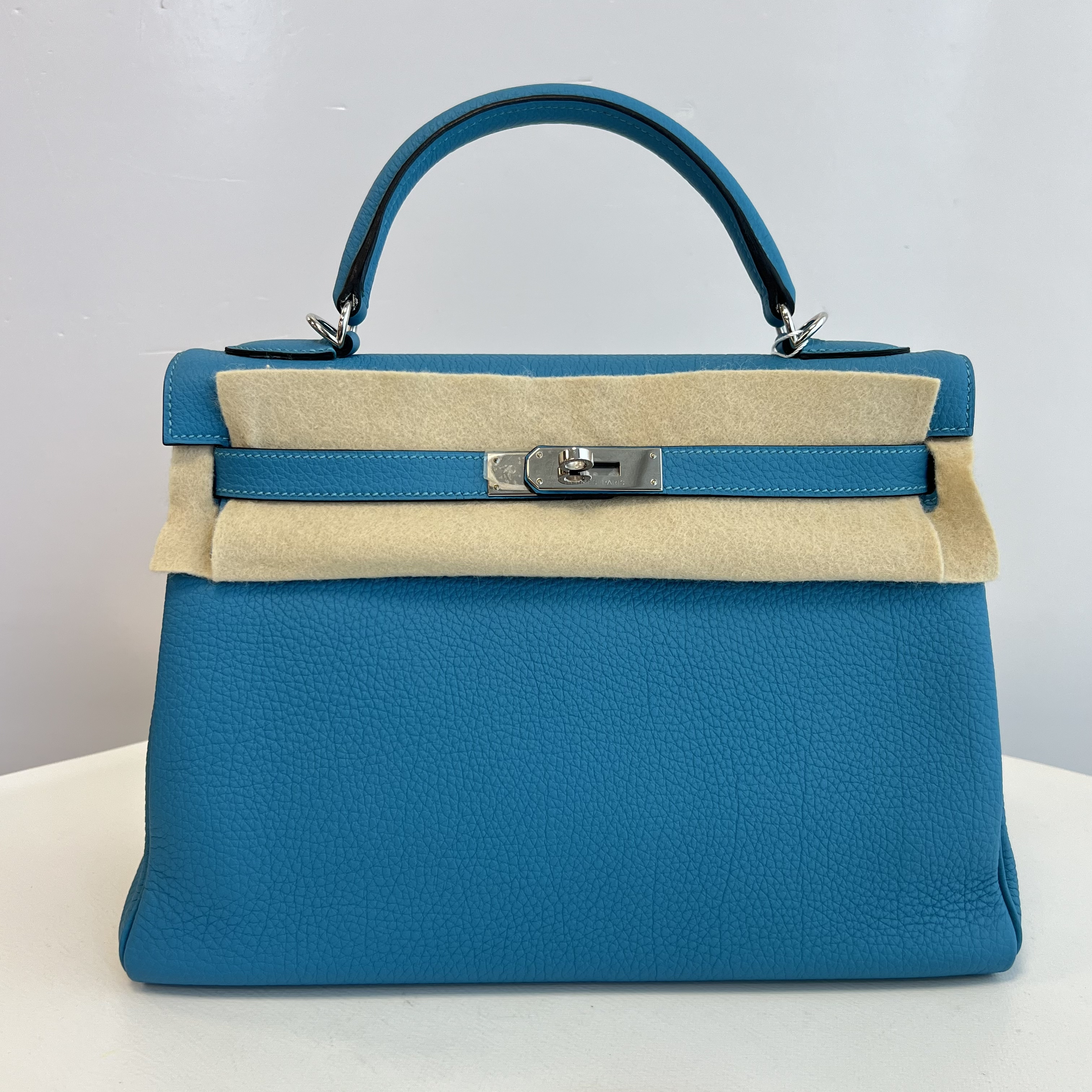 99新 Hermes/爱马仕 Kelly32单肩包/松石蓝框R刻/250919VHHVP06