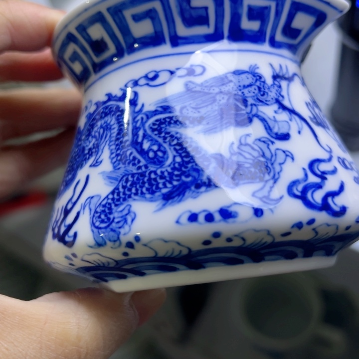 杯手绘双龙戏珠公道陶瓷