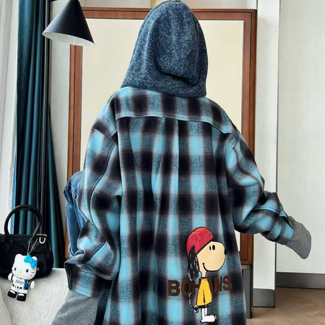 5836#深圳BOHAN秀秀家2025冬季新品蓝格子衬衣外套