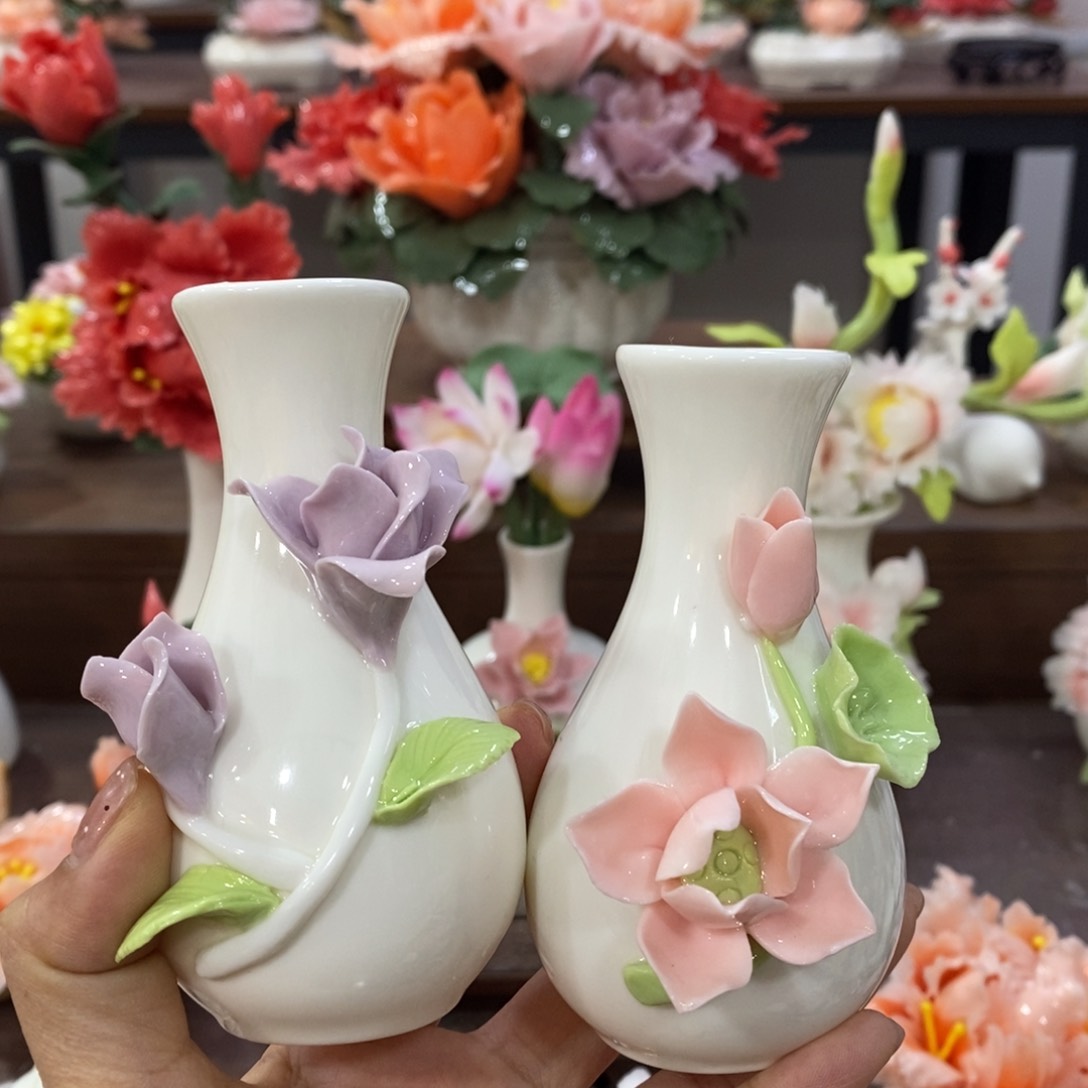 摆件陶瓷手工花摆件