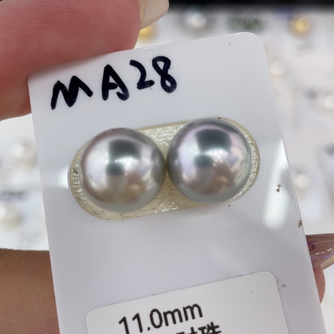 定制海水珍珠未镶嵌裸珠11mm奶奶灰大溪地对珠