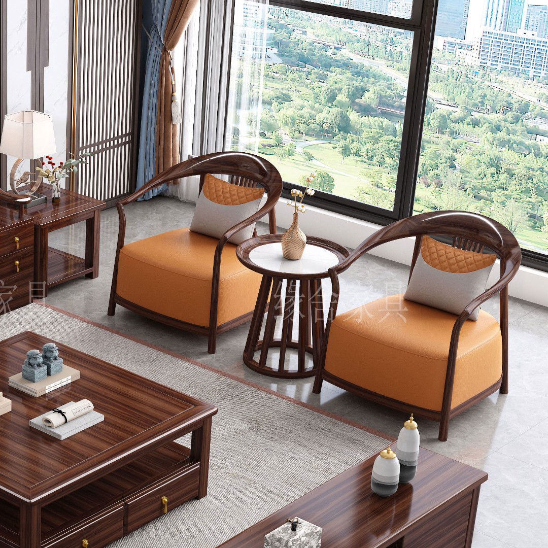 新中式乌金木沙发组合现代家用冬夏两用圈椅太师椅三家套家具