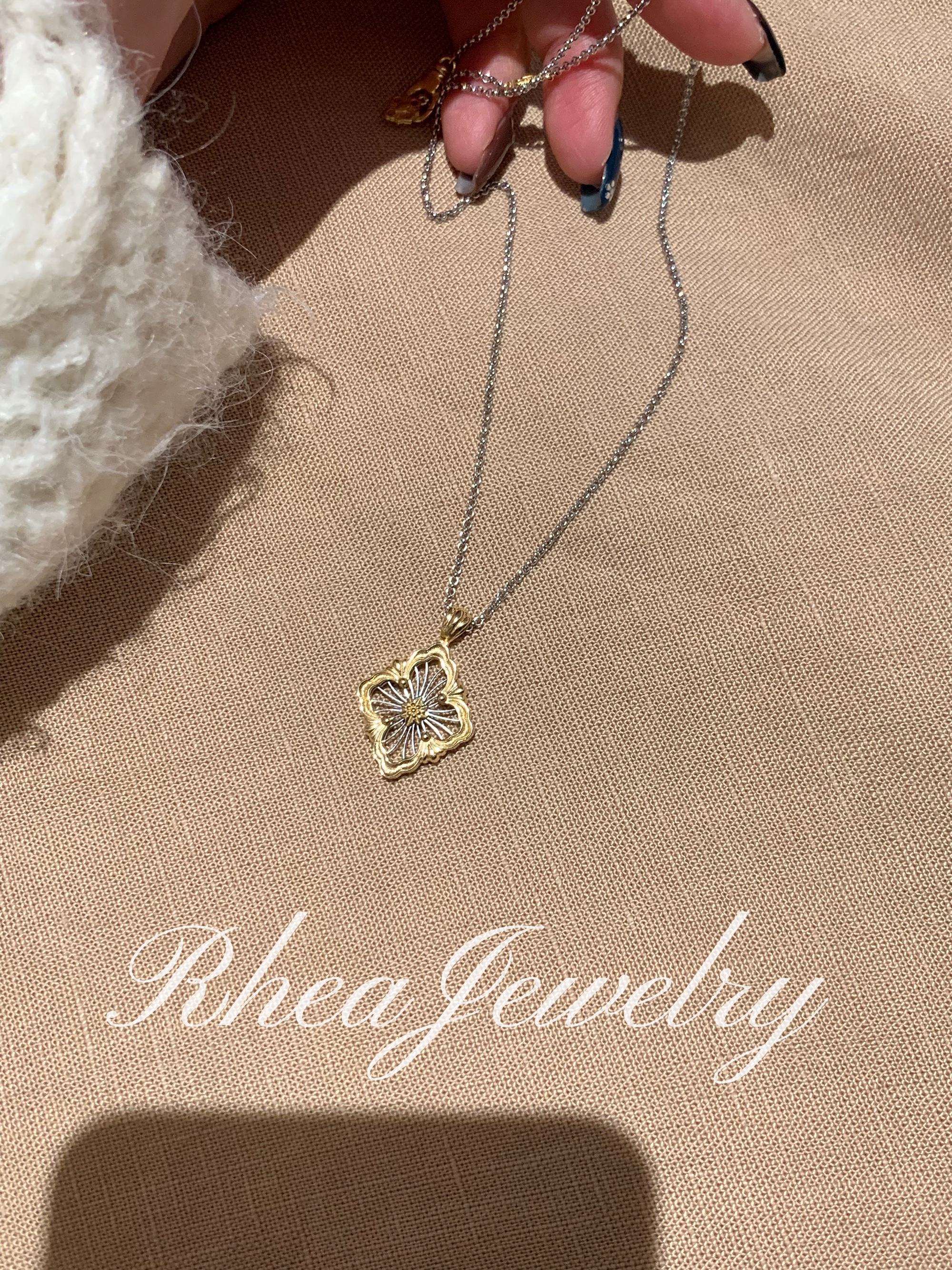 链子925银  双面拉丝镂空无钻大号项链 