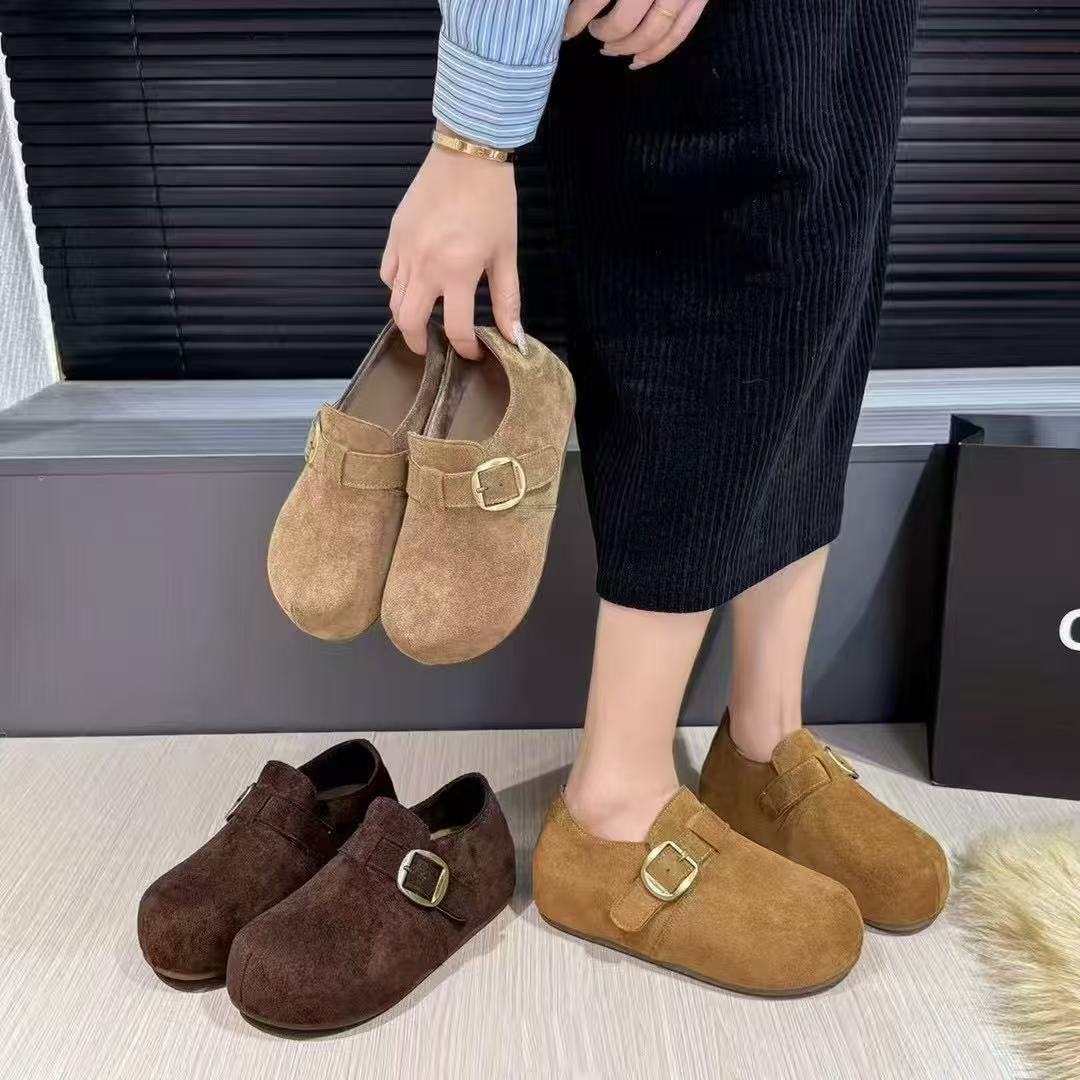 【梦雪严选】2025冬款加绒厚底内增高圆头勃肯鞋休闲平底鞋女