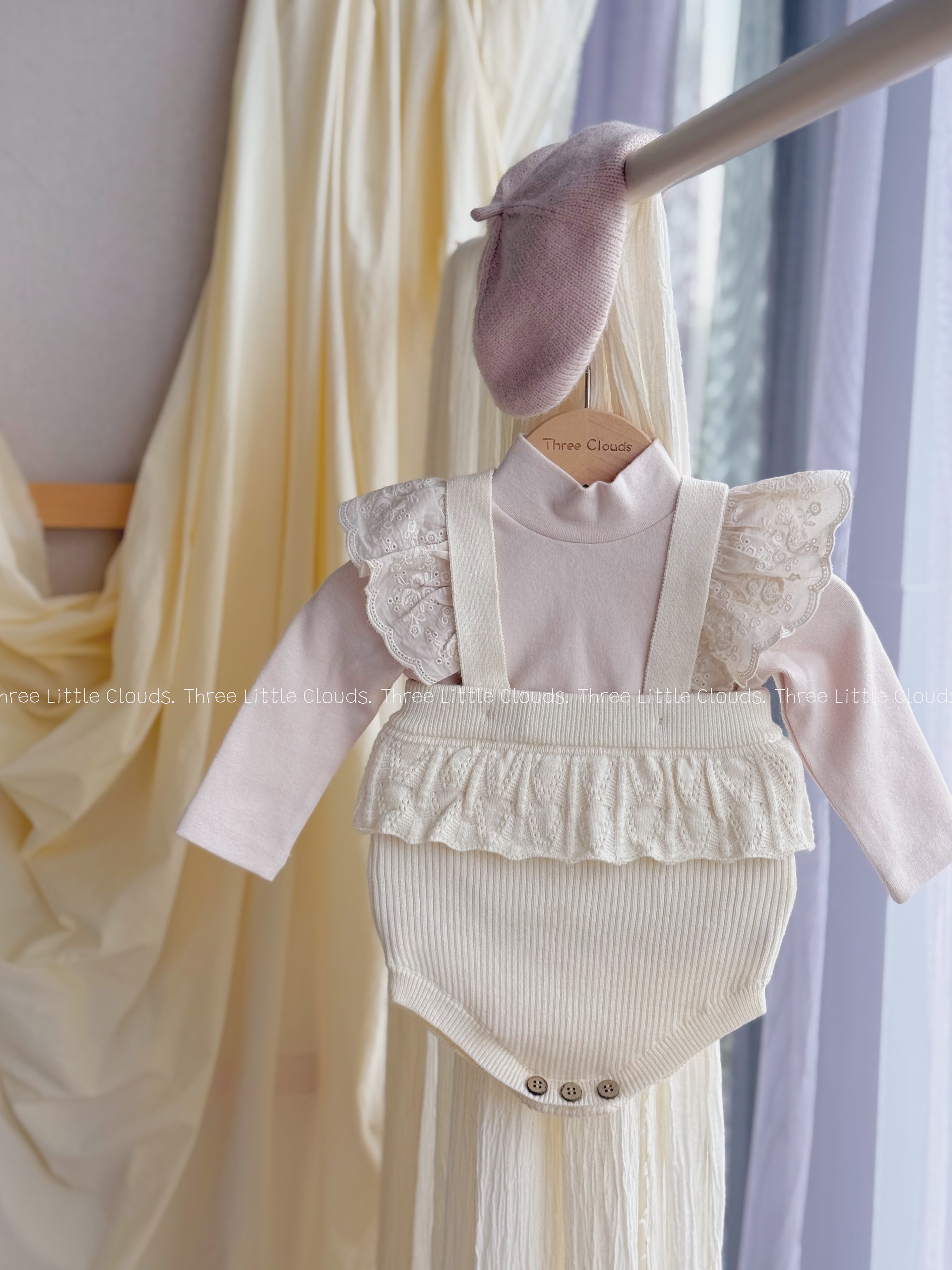 三小朵2747【愫朵】女宝宝婴幼秋季法式高级素雅打底衣针织哈衣套装