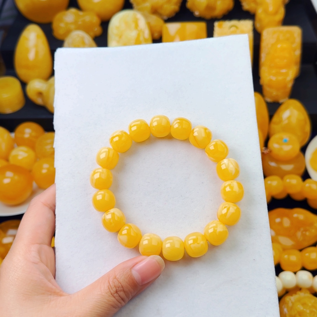 琥珀颈饰未镶嵌同料满蜡白花手串13