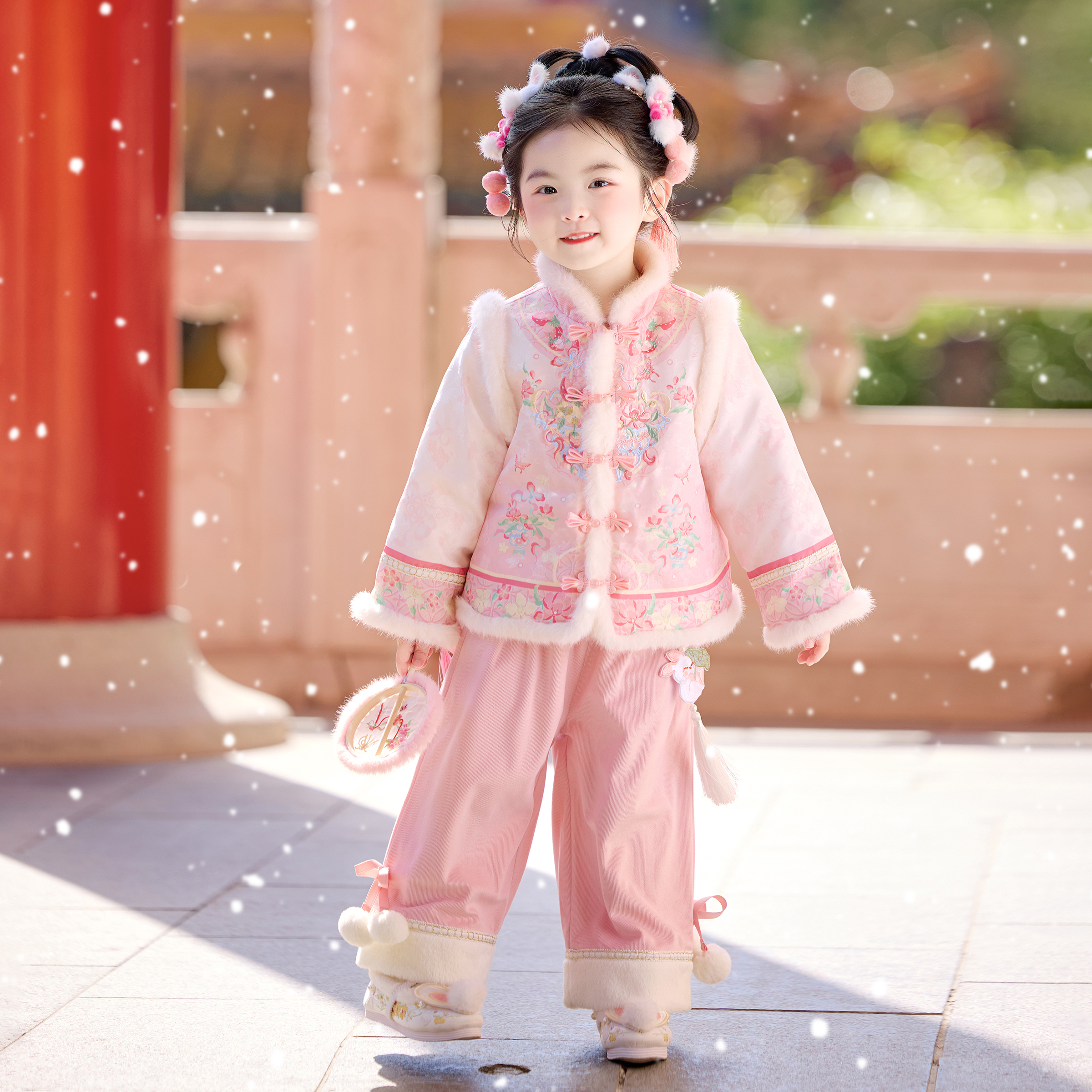 古月家汉服女童冬款儿童新中式国风加绒裤子套装小女孩仙气拜年服