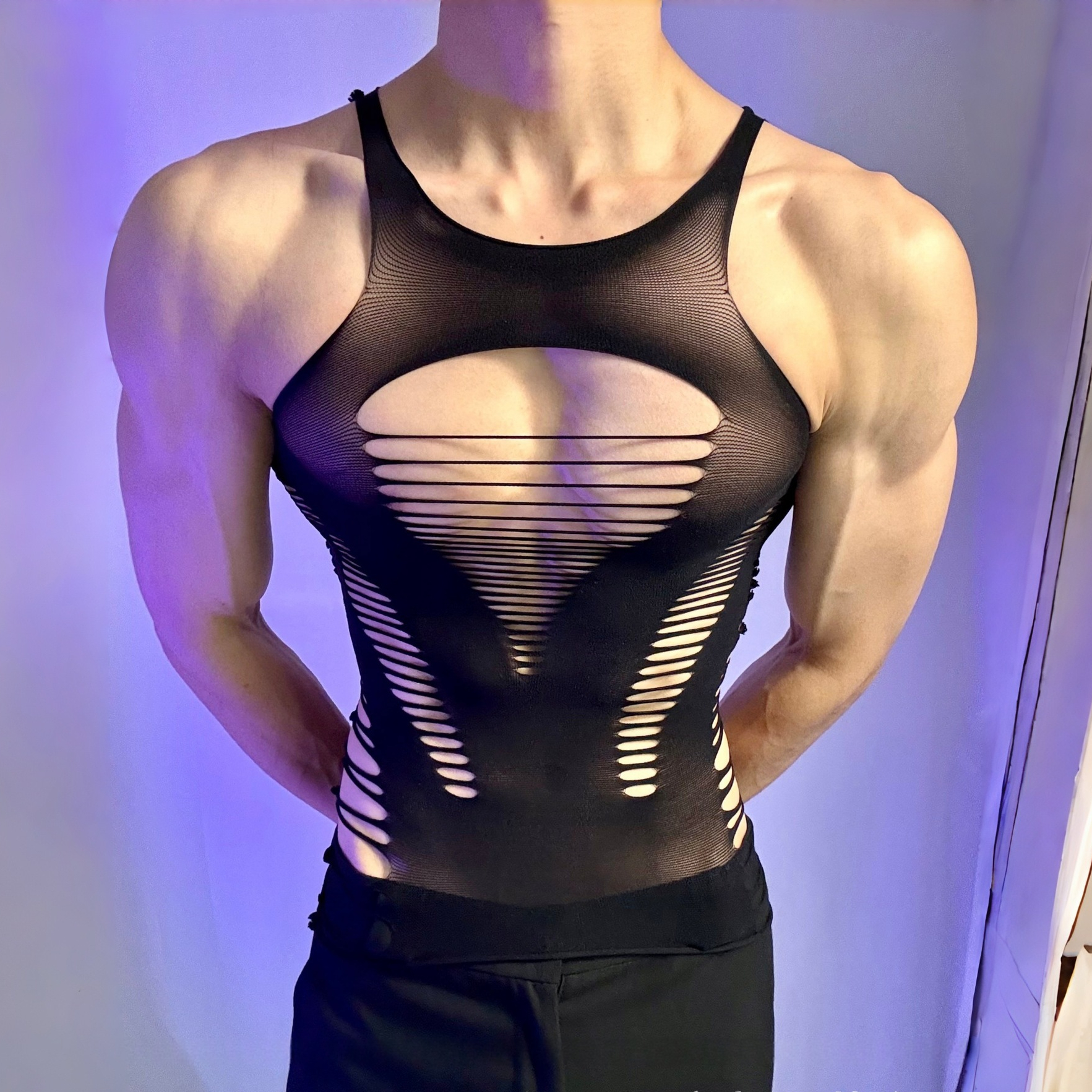 【80-180斤】大码胸肌性感渔网袜男主播内搭睡衣性感睡裙