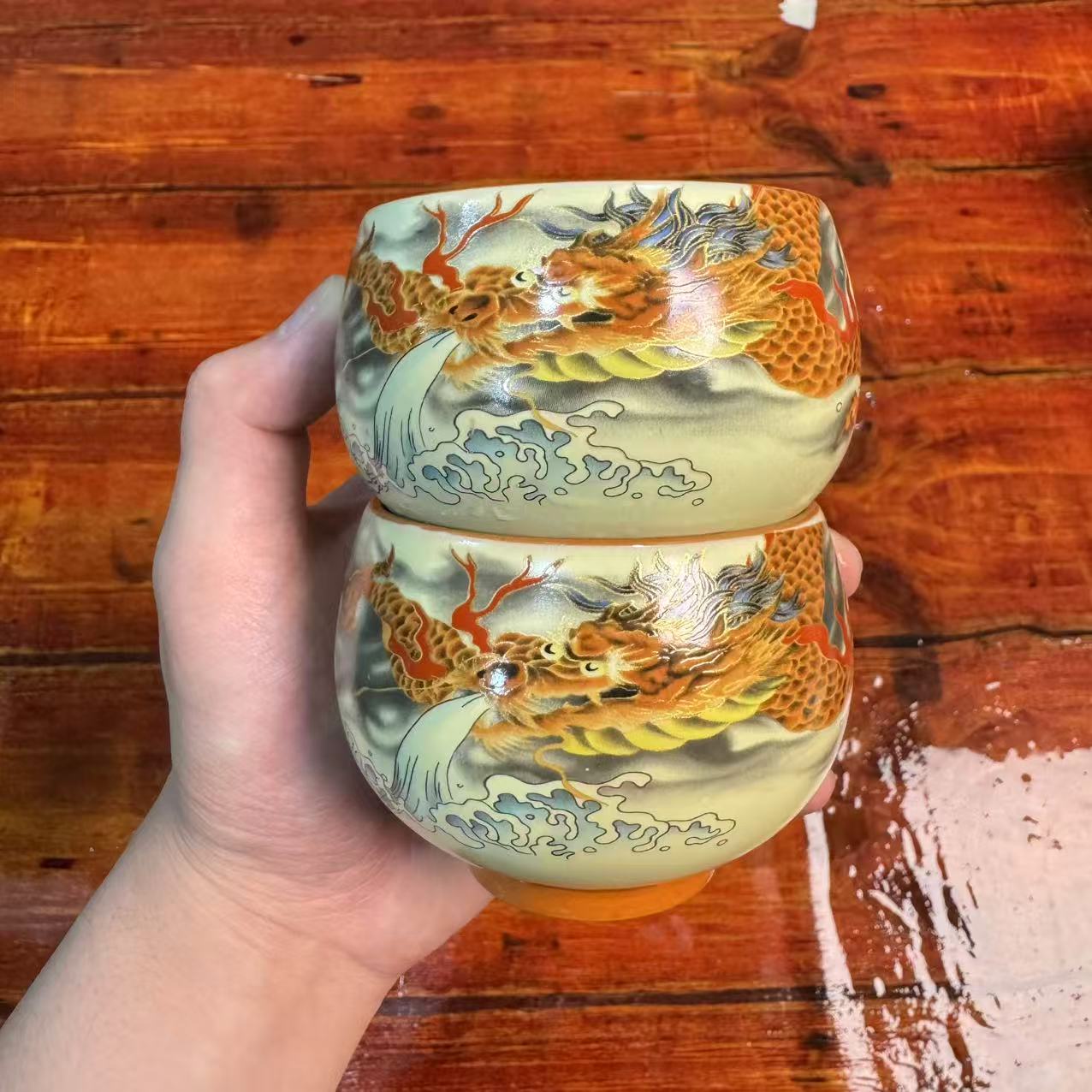 【闪购商品】万里茶器专属链接黄汝祥龙铜钱底主人杯对杯陶瓷茶器具