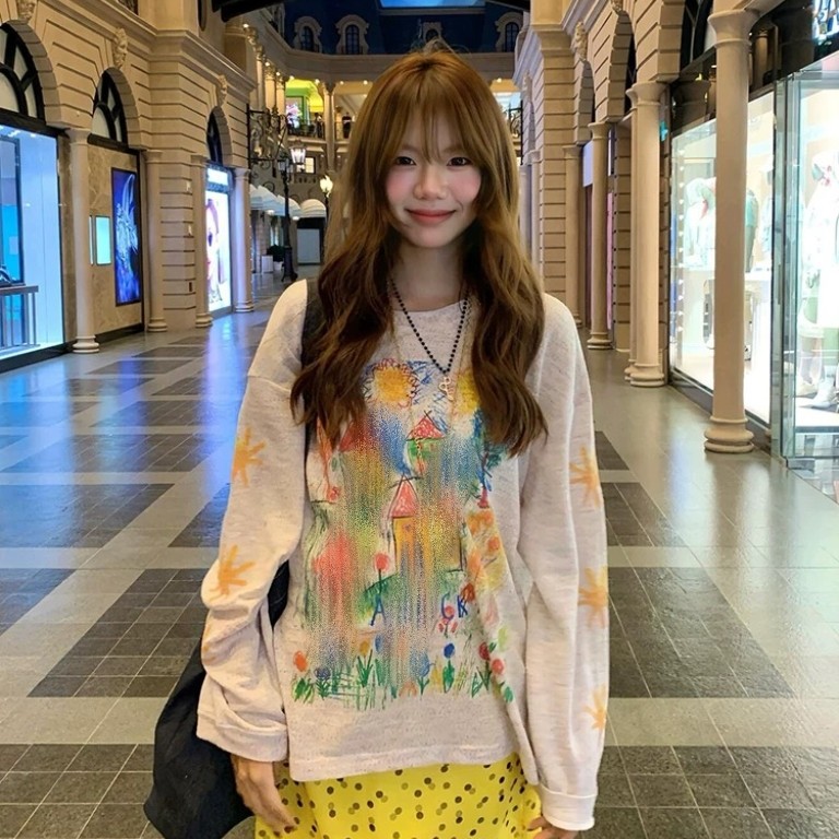 国潮牌彩色手绘涂鸦防晒罩衫女夏季薄纱设计感小众宽松慵懒风上衣